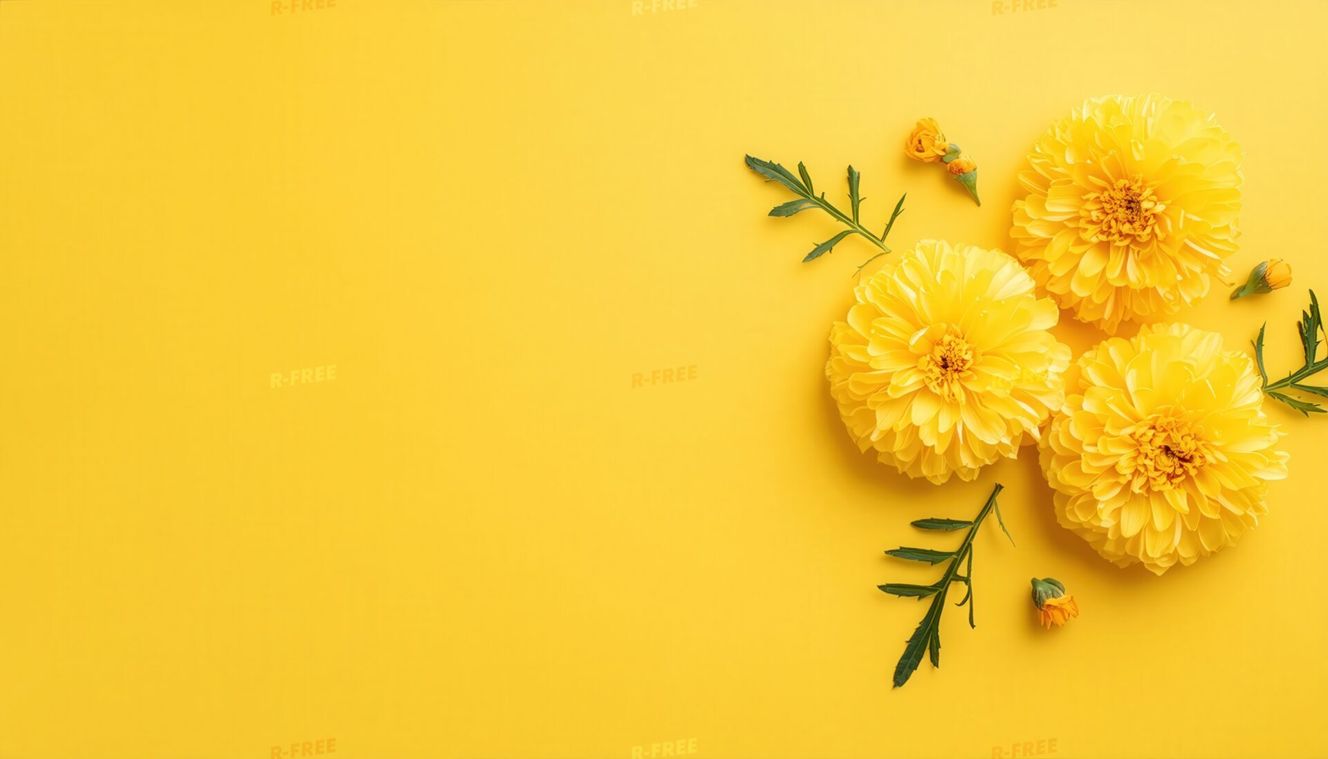 明るい黄色の花の配置
