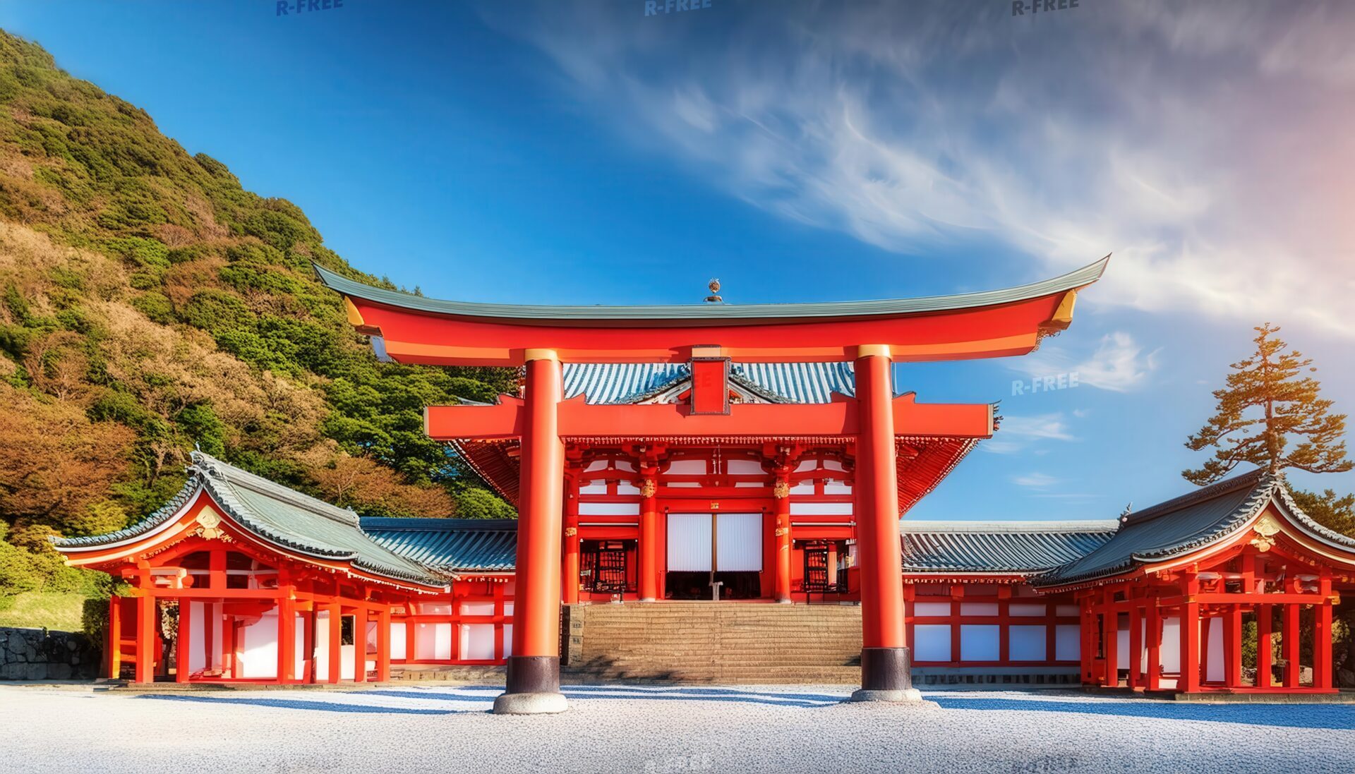 神社と自然の風景
