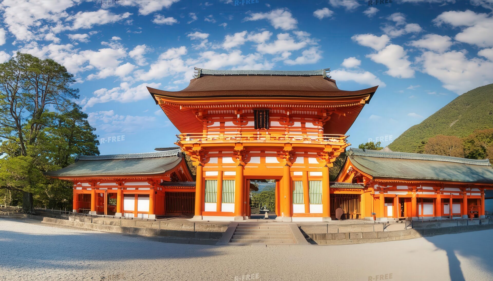 晴れた空の下の神社