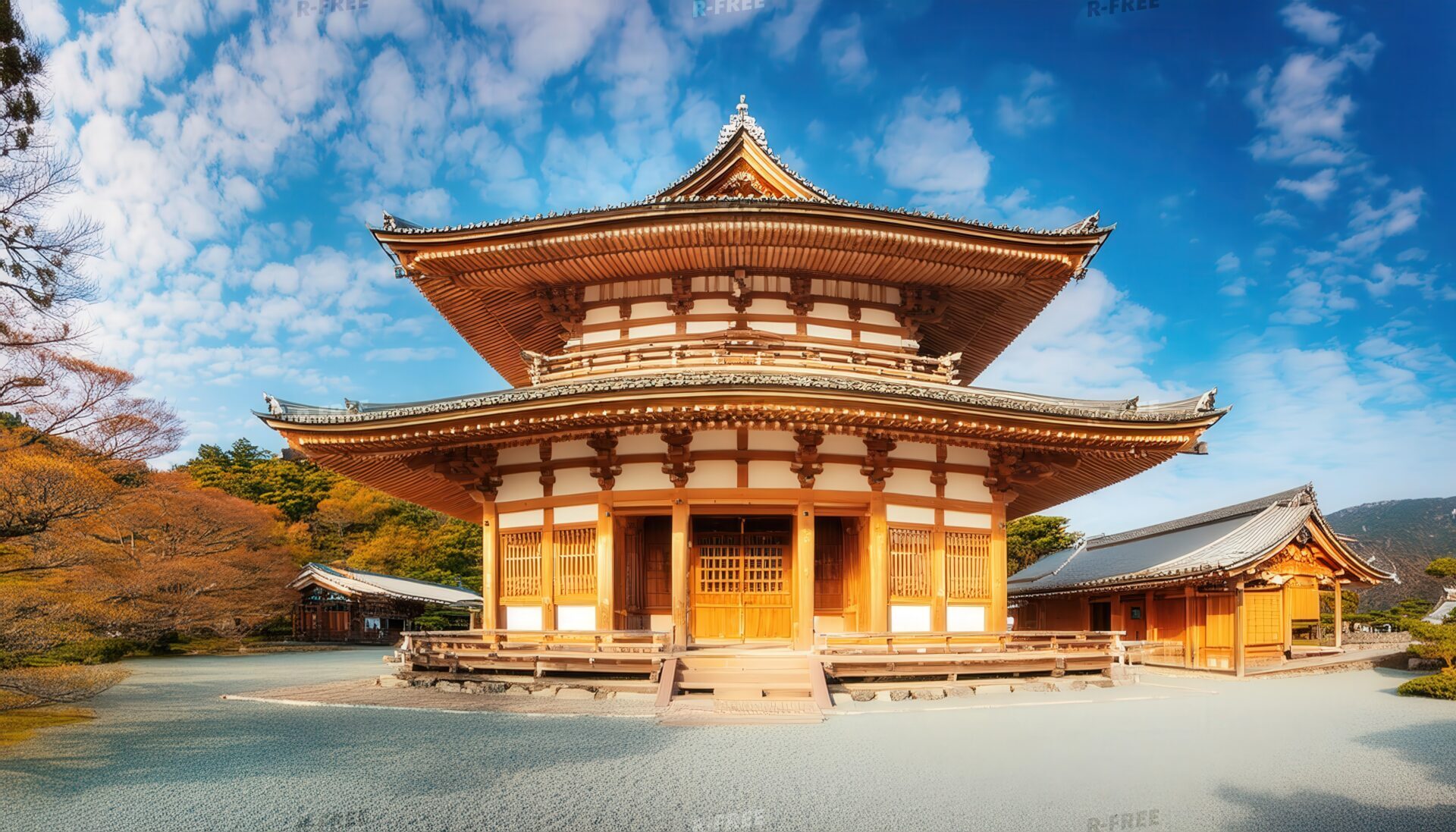 秋の風景の仏教寺院