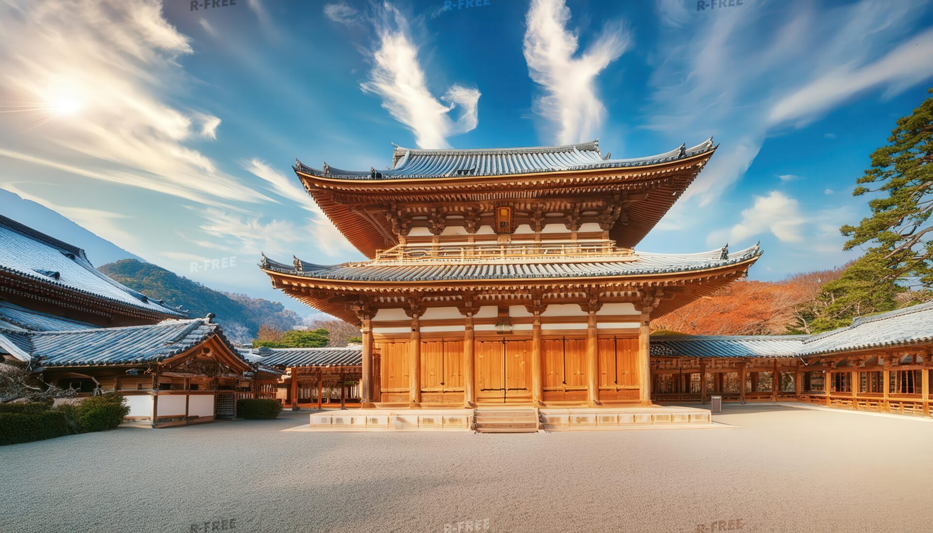 山に囲まれた仏教寺院
