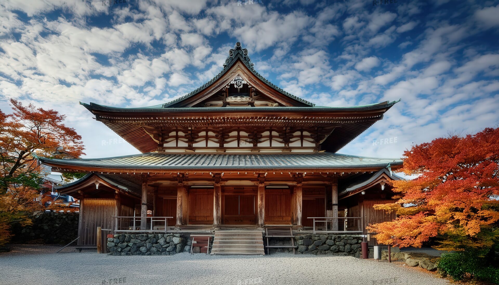 秋の紅葉と日本建築の寺院
