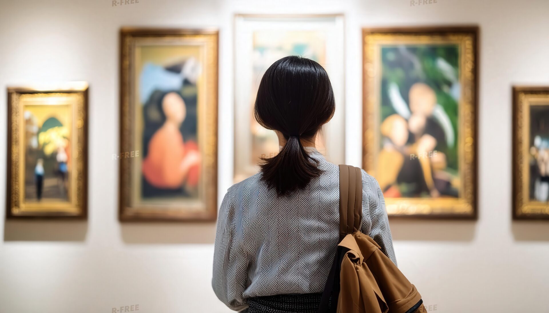 美術展を見学する来場者