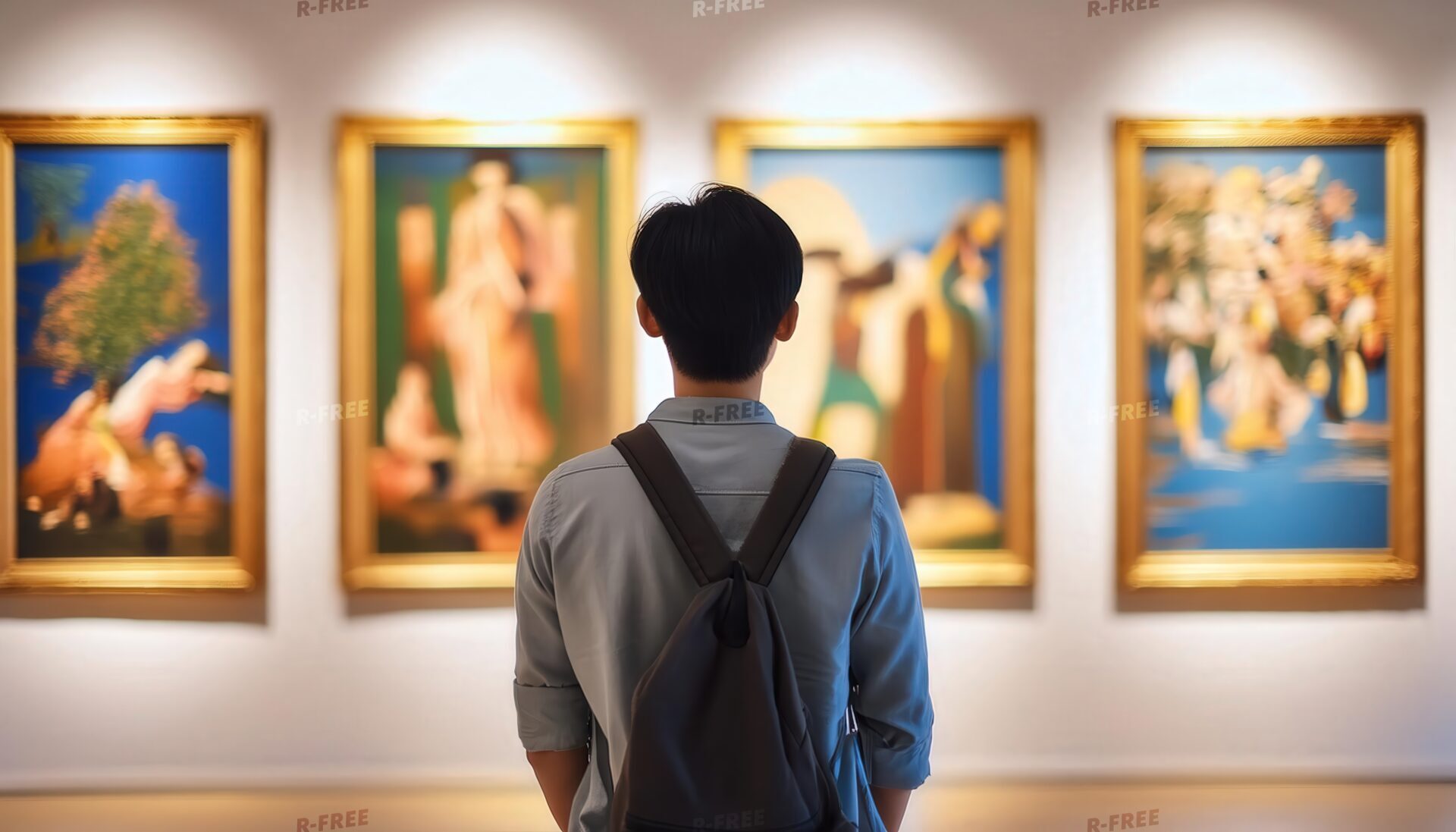 絵画展示を楽しむ男性