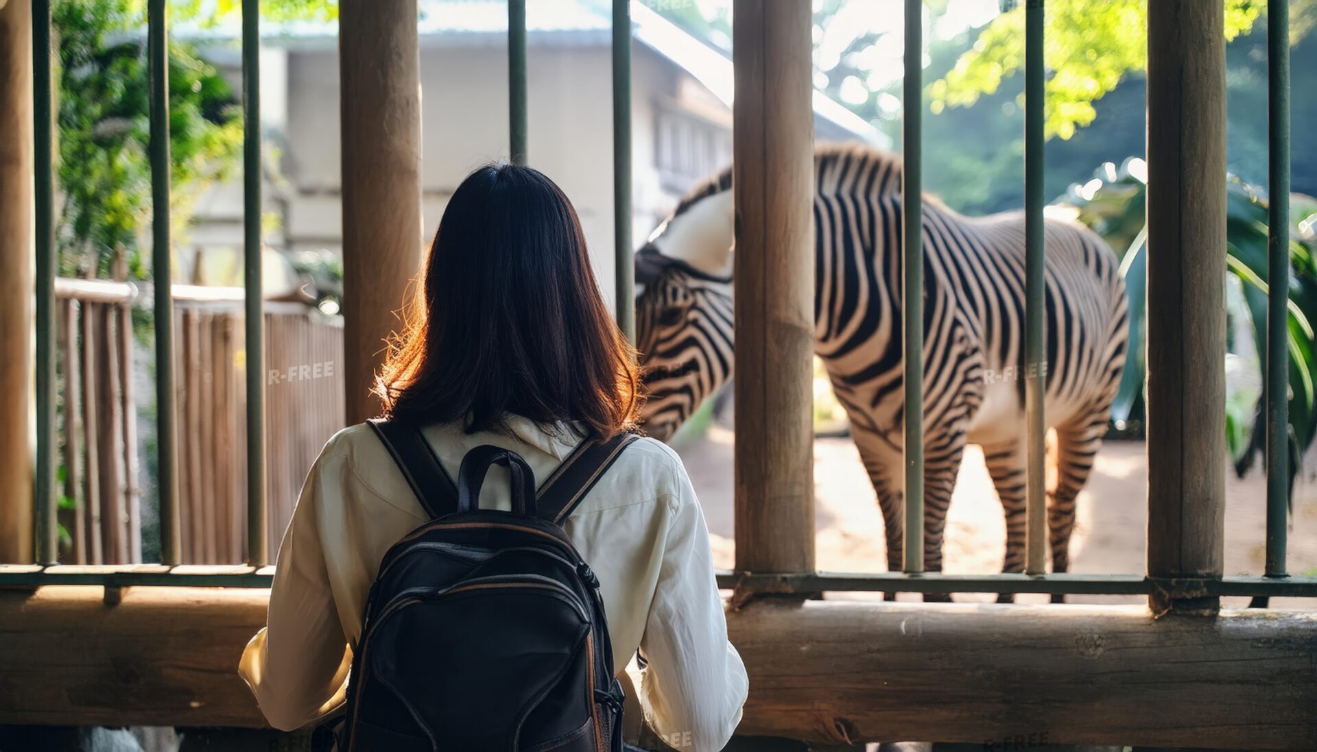 シマウマを見つめる子ども