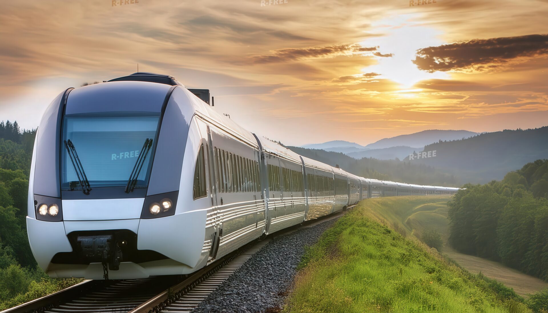 自然の中を走る特急列車
