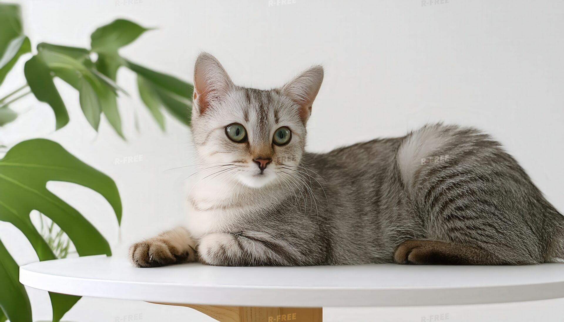 観葉植物とポーズを決める猫