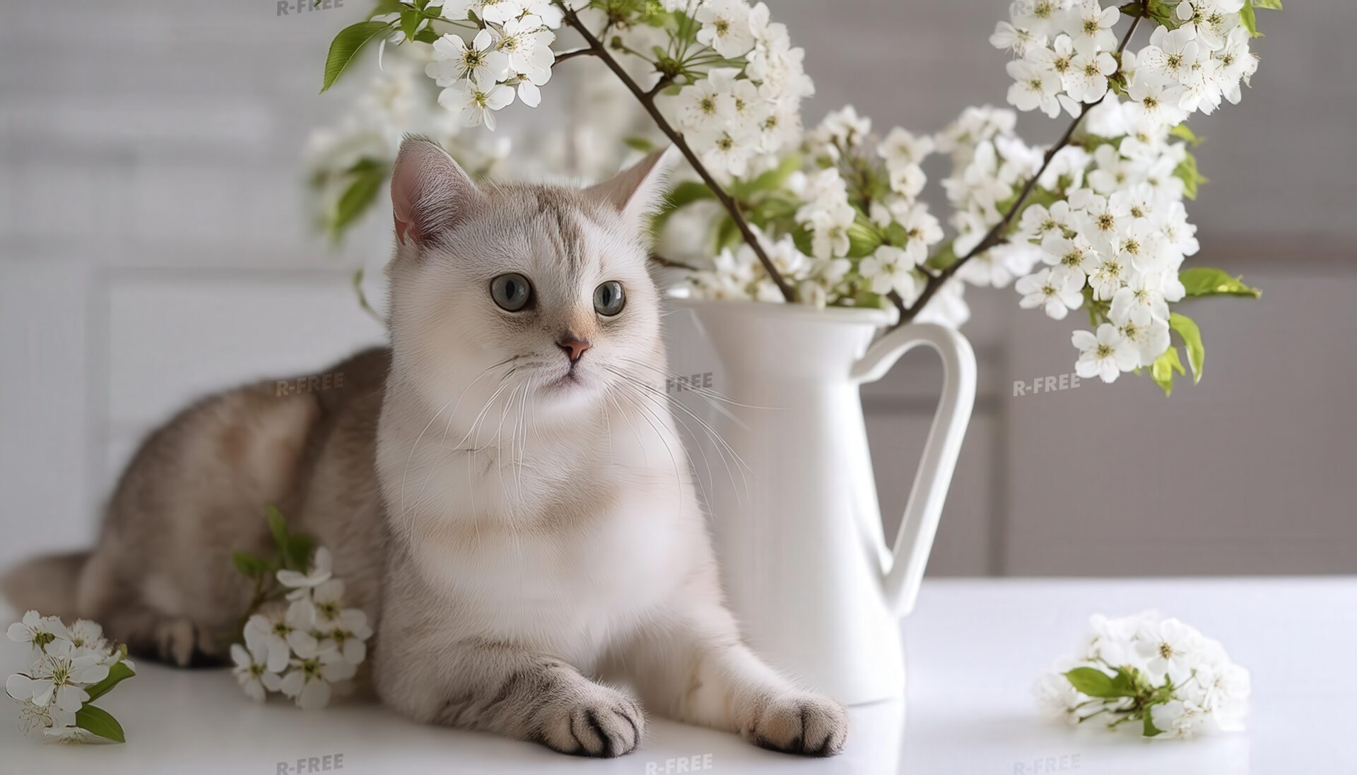 花瓶の桜と猫