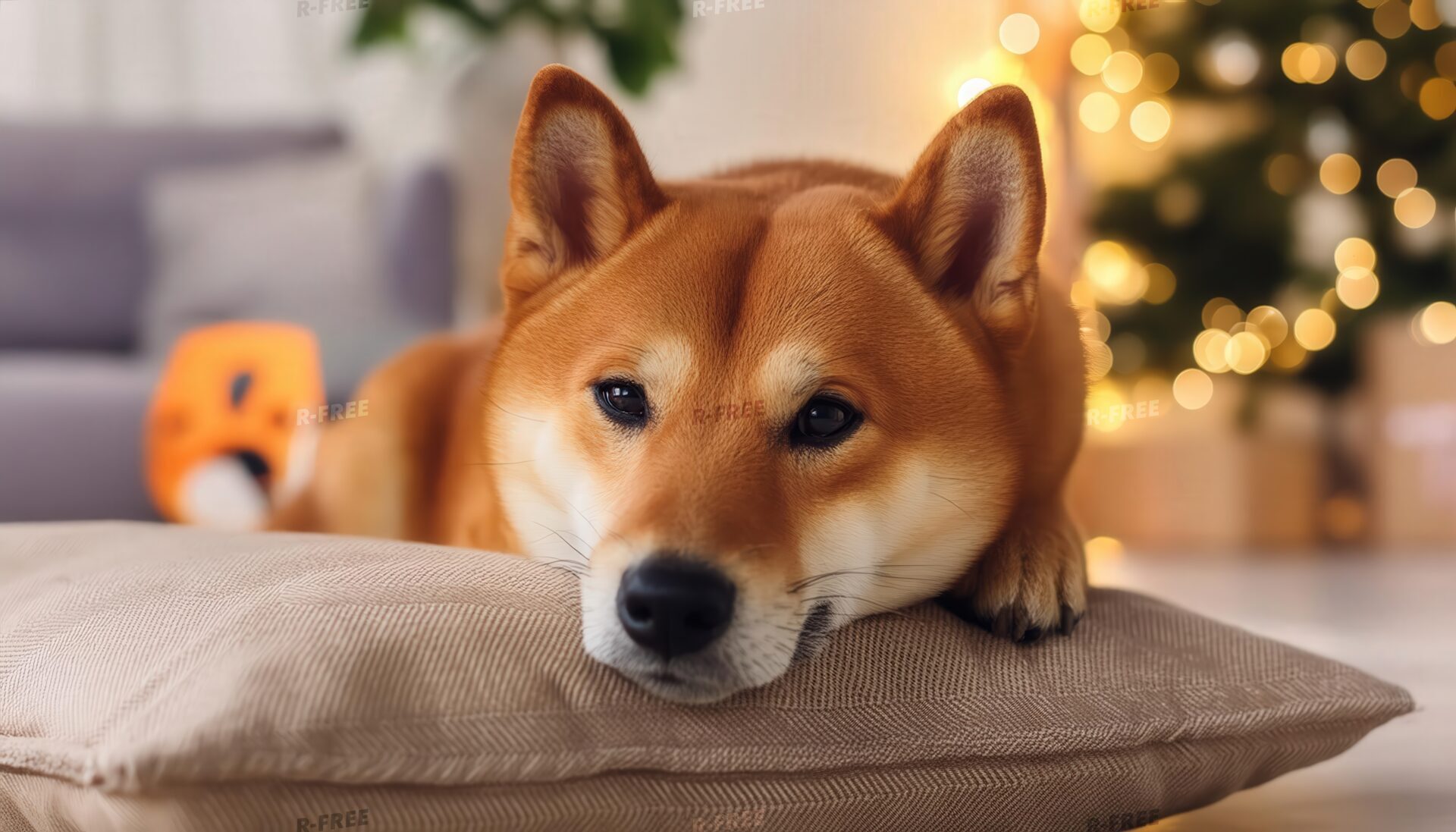柔らかい光の中の柴犬