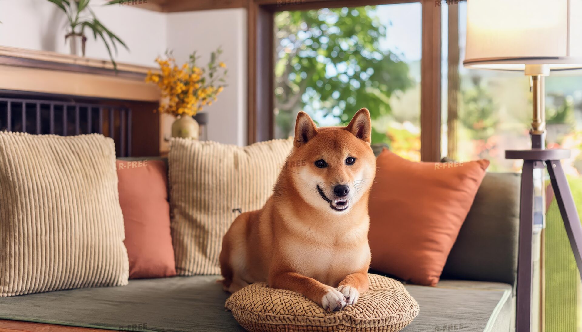 ソファでくつろぐ柴犬