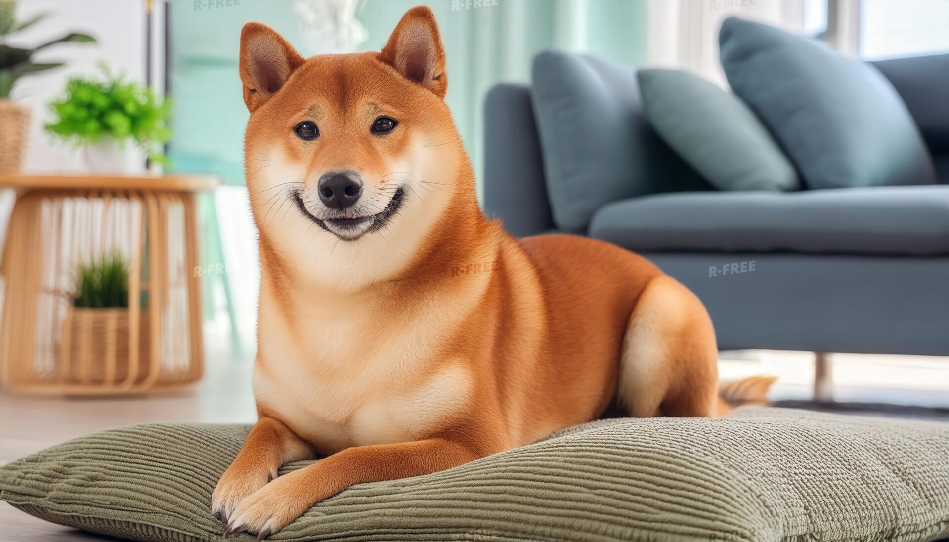クッションに座る柴犬