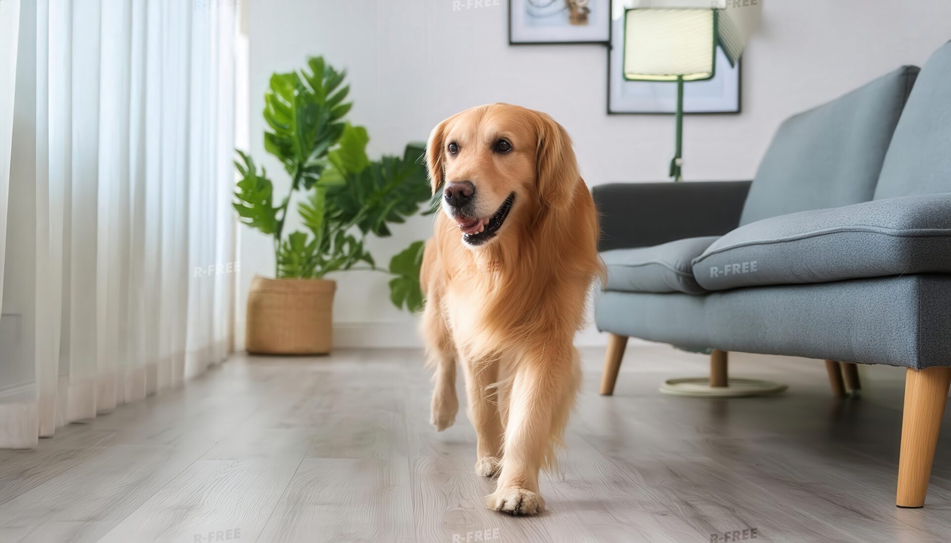 窓辺を歩く犬の後ろ姿