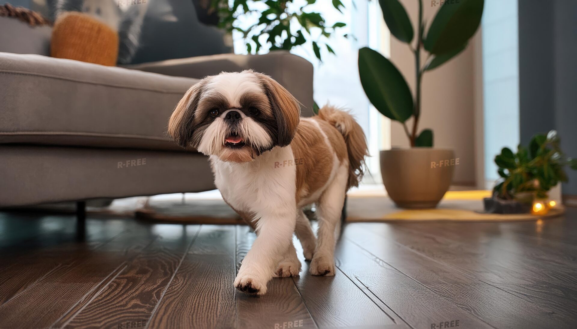 笑顔のシーズー犬 室内風景
