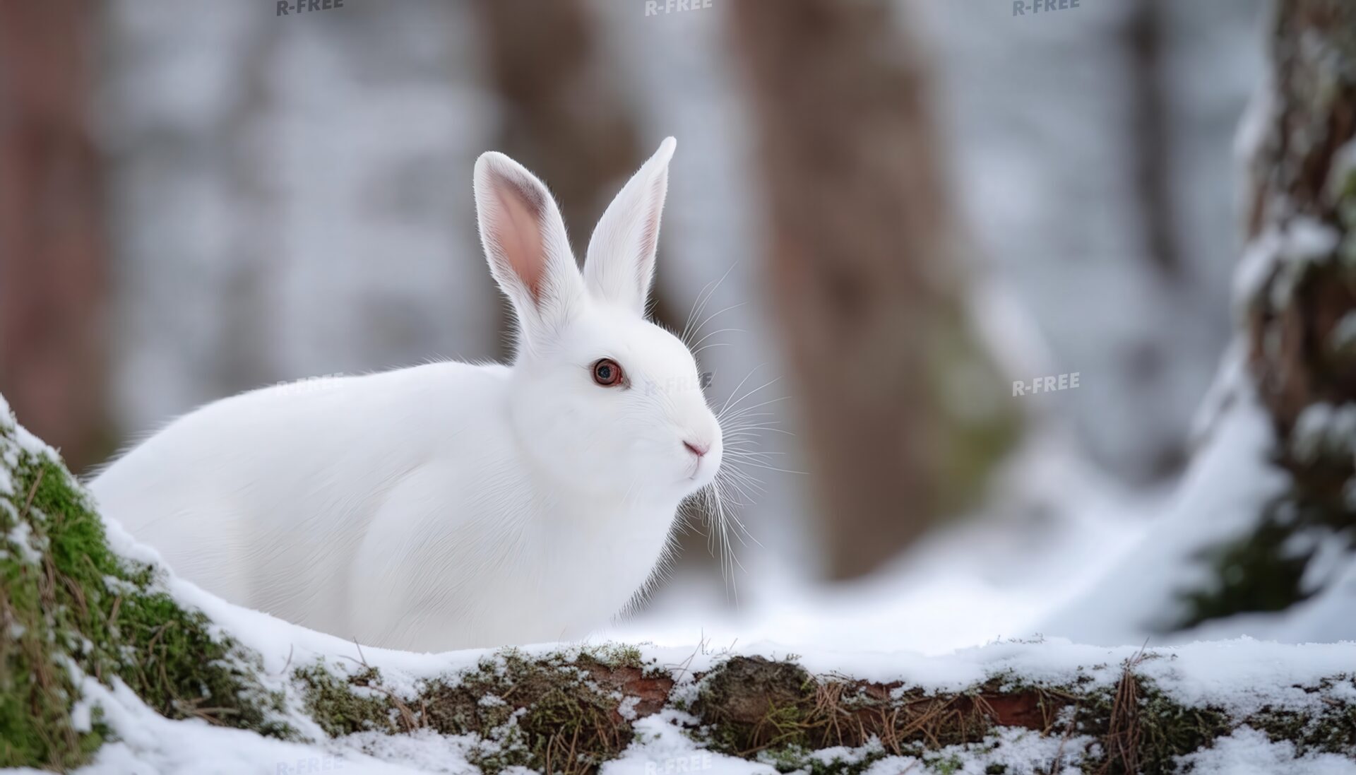 雪の中の白うさぎ