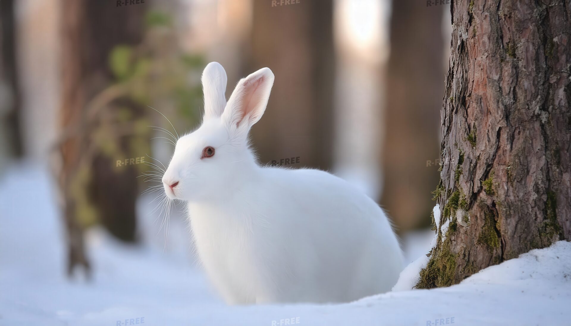樹のそばの白うさぎ