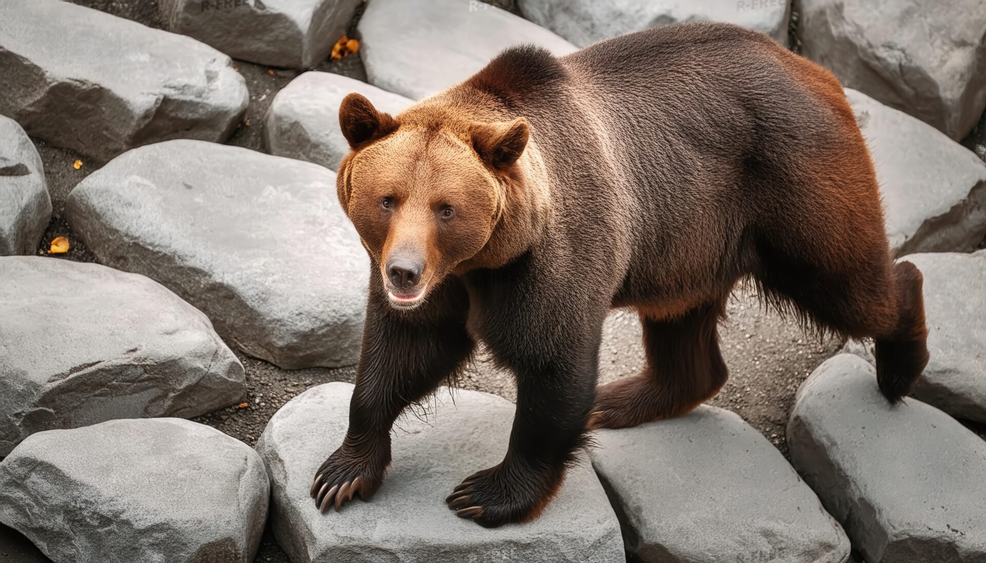 見上げるクマの横顔