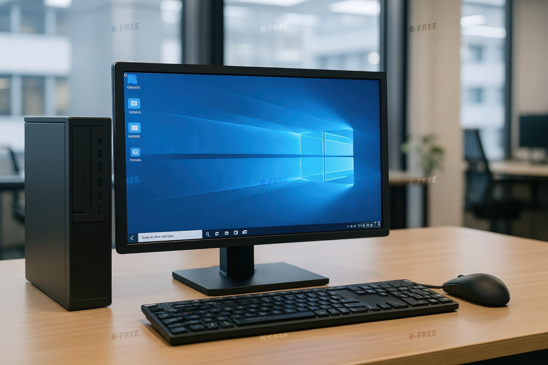 オフィスのデスクトップPCとWindows画面