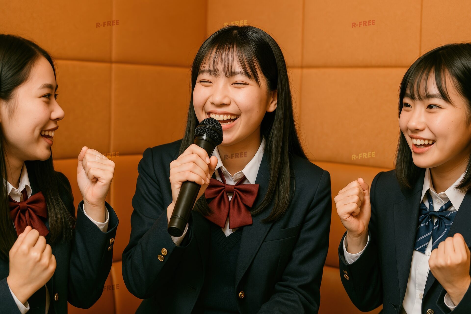 カラオケで盛り上がる女子高生