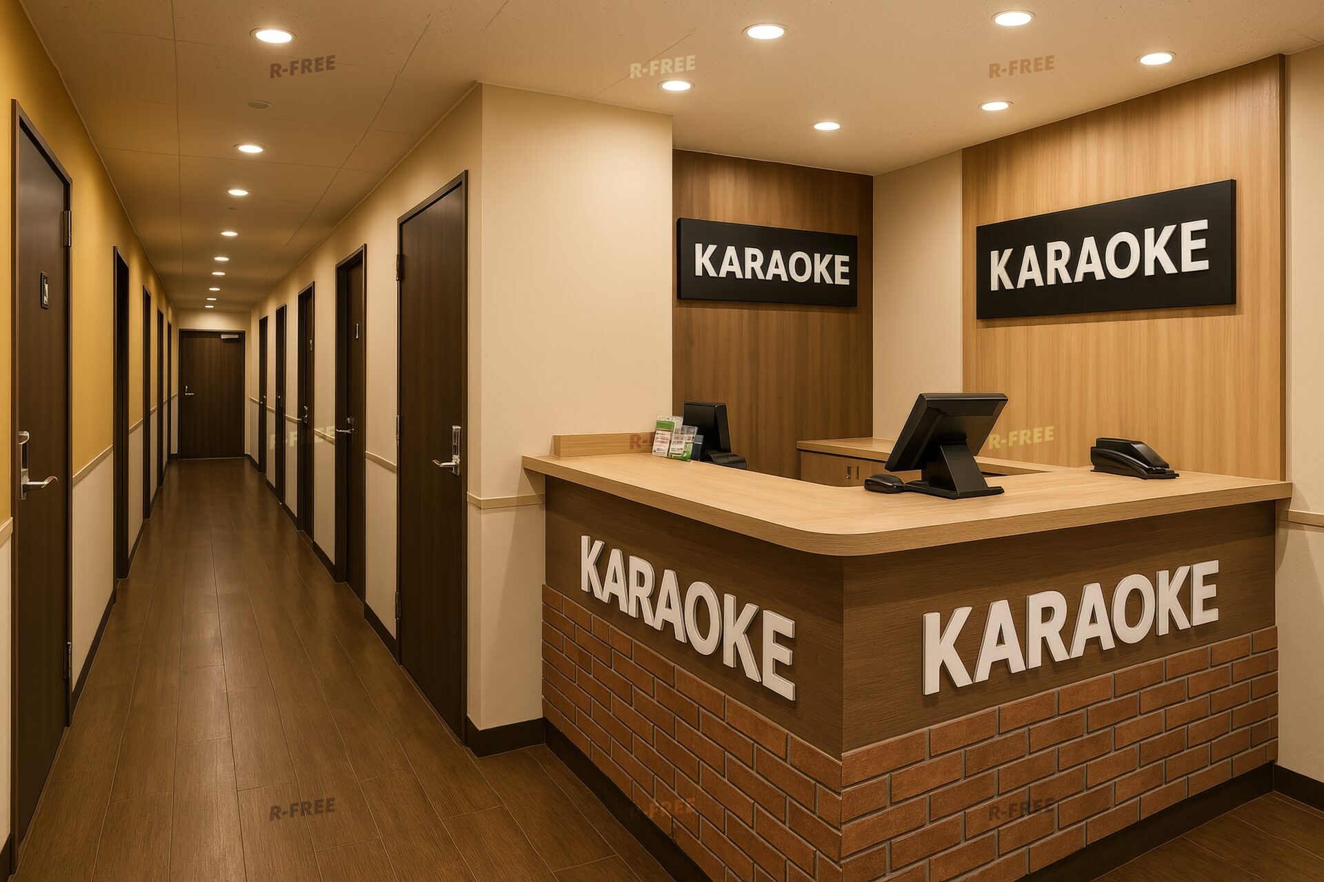 カラオケ受付カウンターと通路