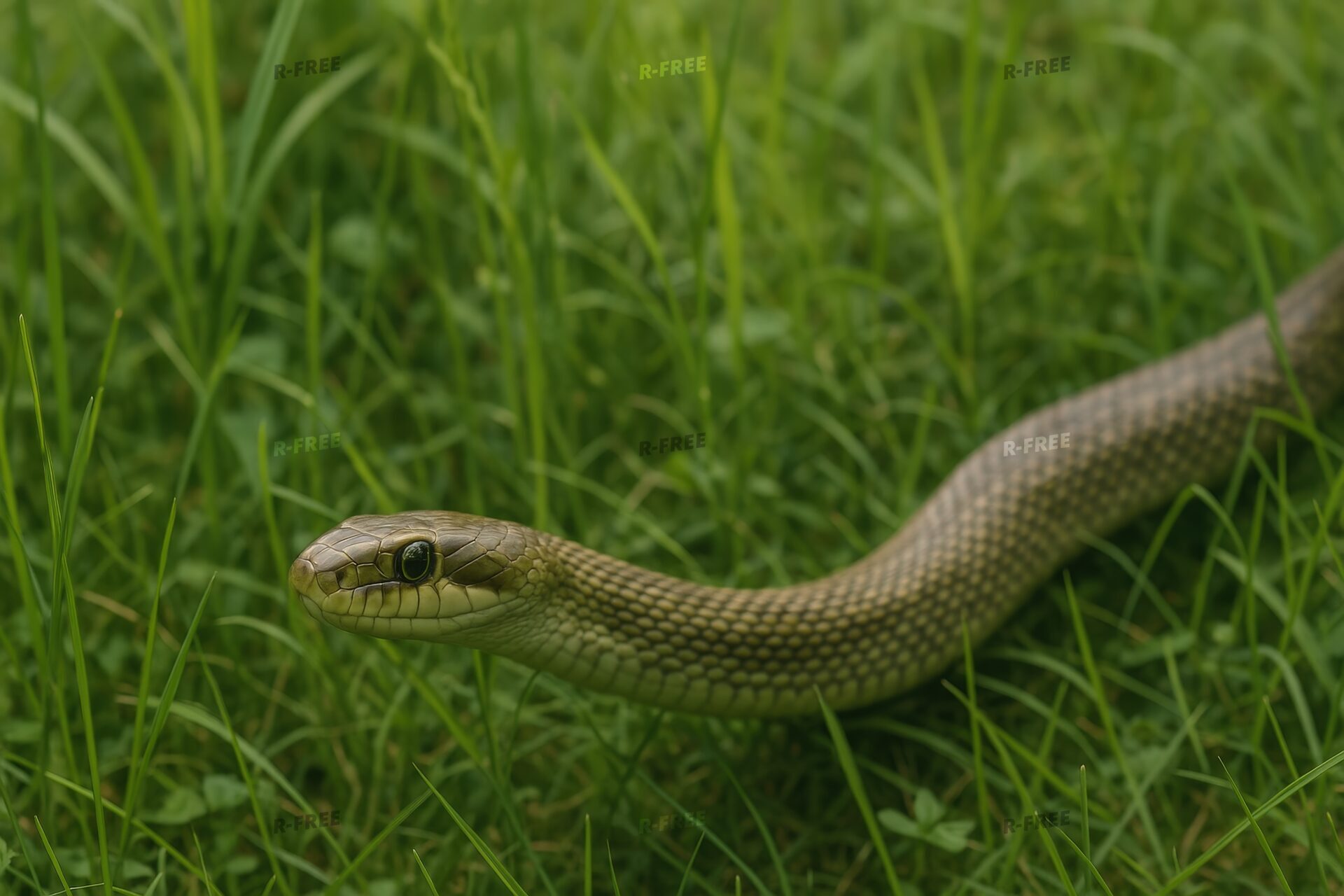 視線を向けるアオダイショウ