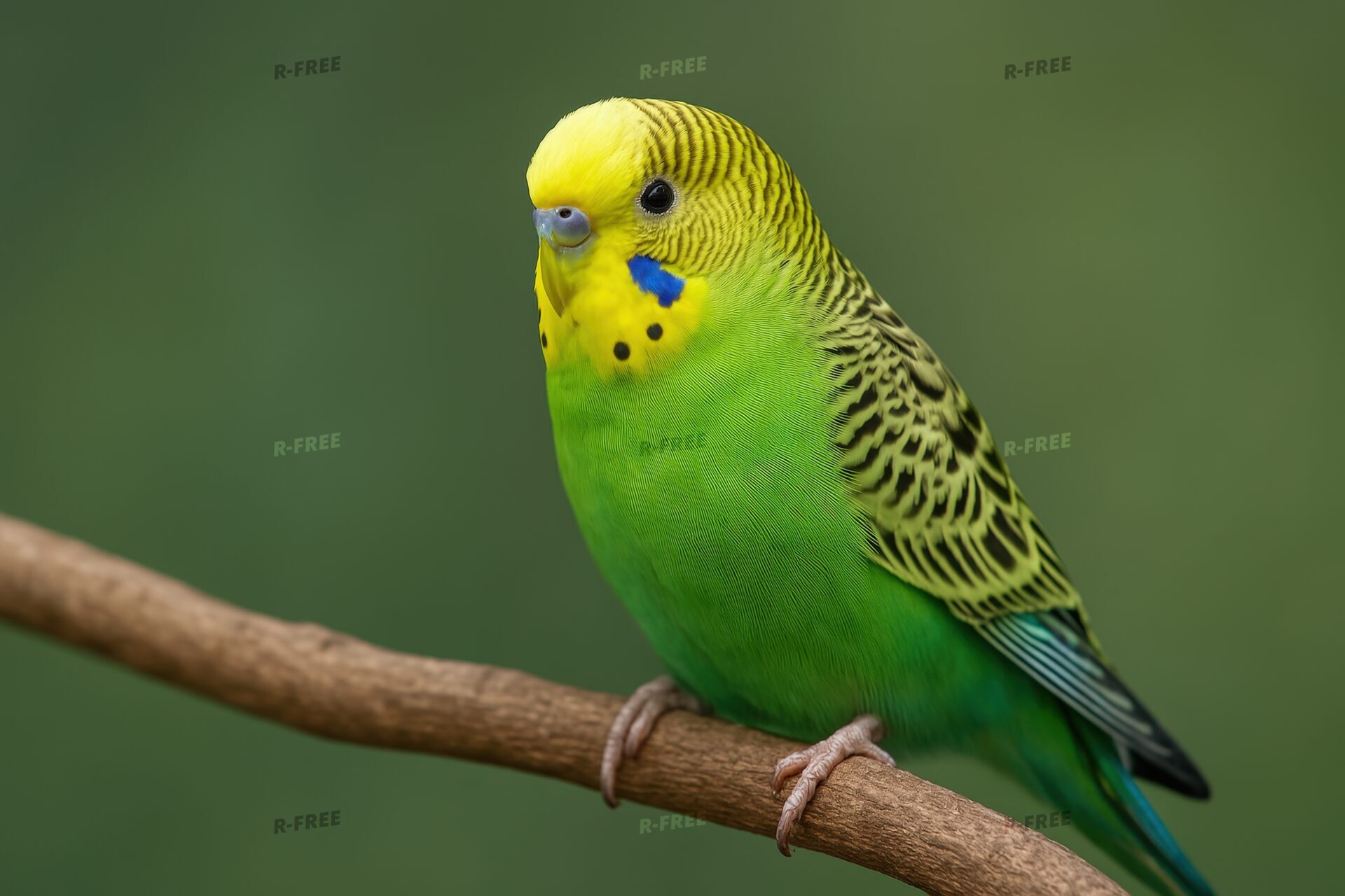 止まり木にいる鮮やかなセキセイインコ