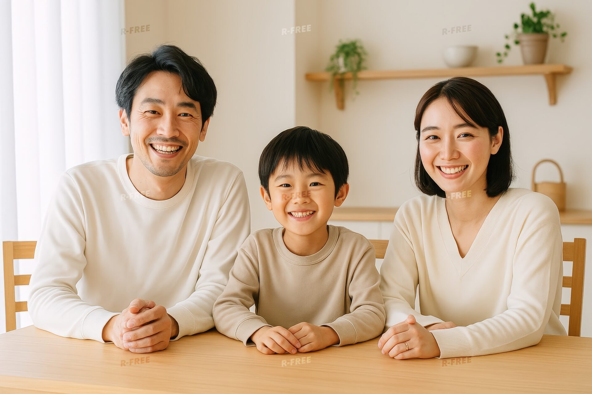 ダイニングで過ごす家族の朝