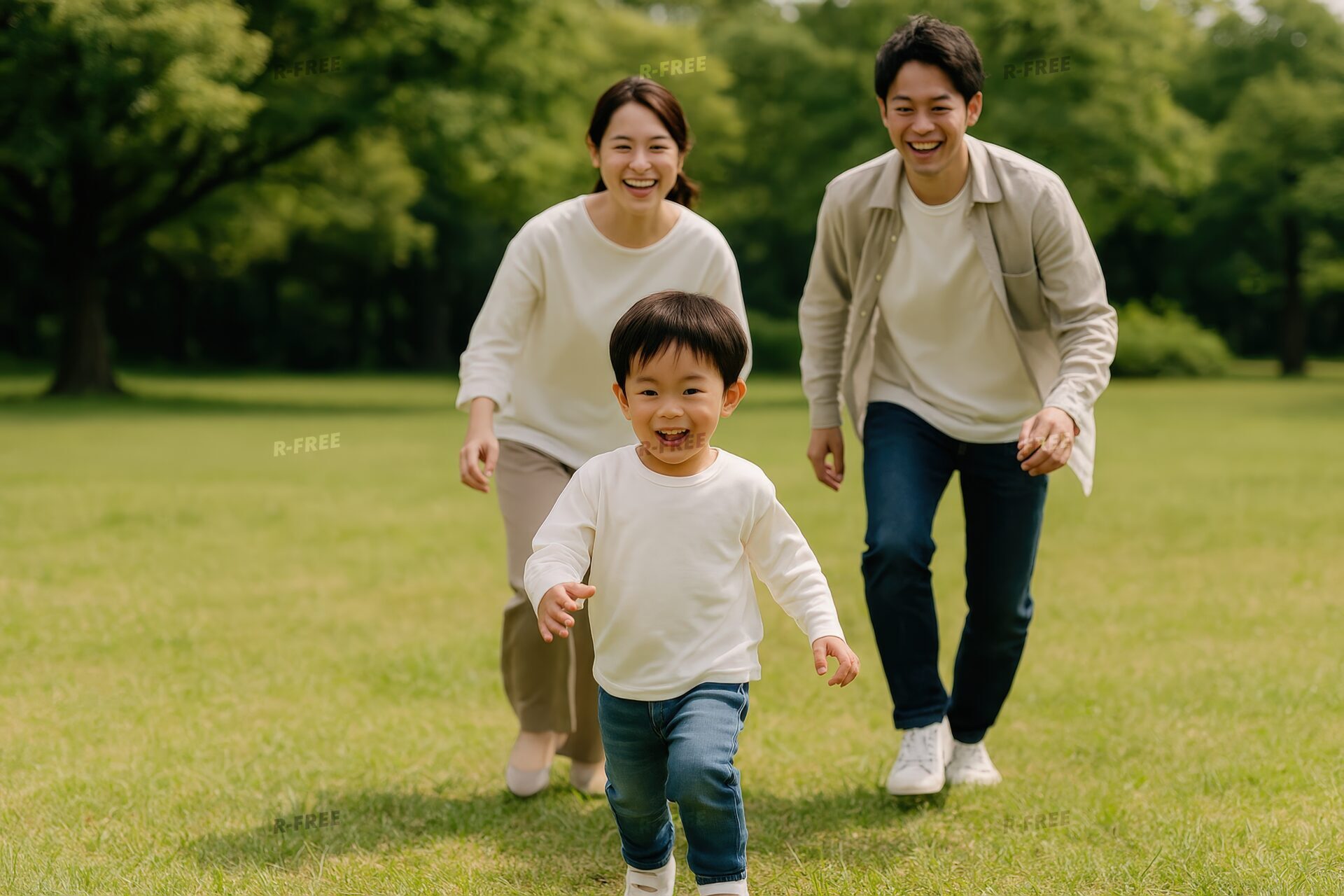 公園で走る親子