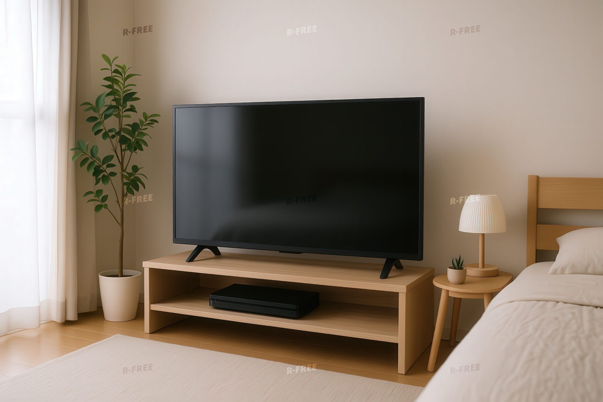 ベッドルームのテレビと照明