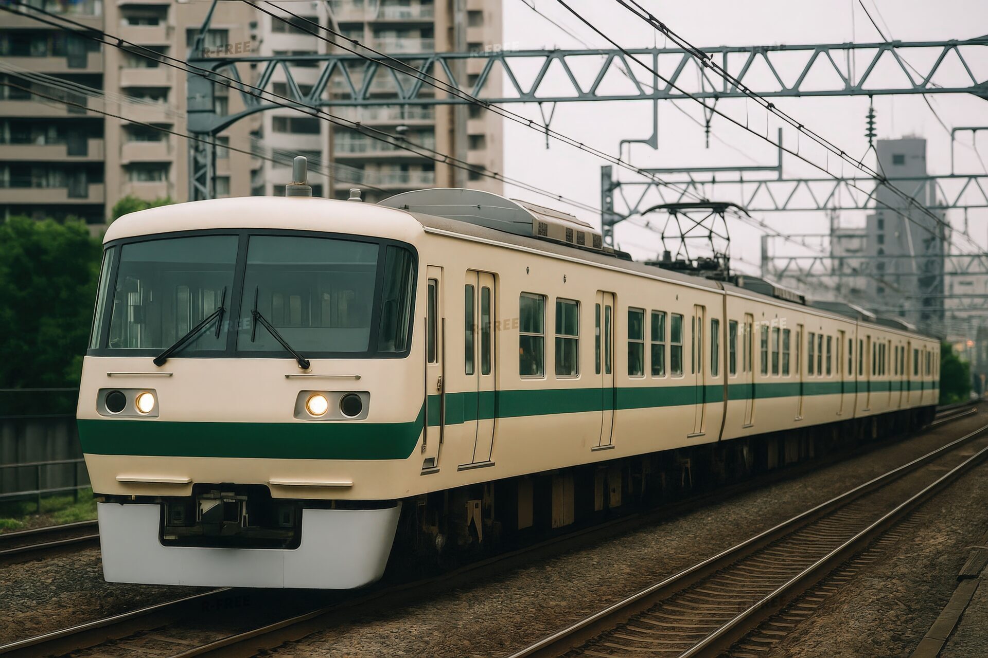 カーブを曲がる電車