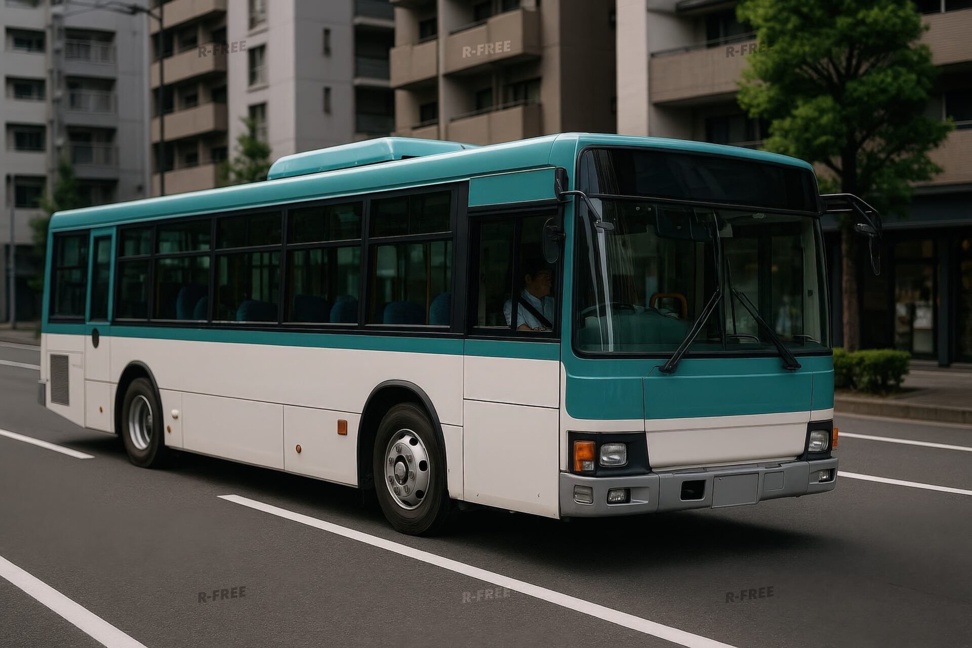 青緑色のデザインバス