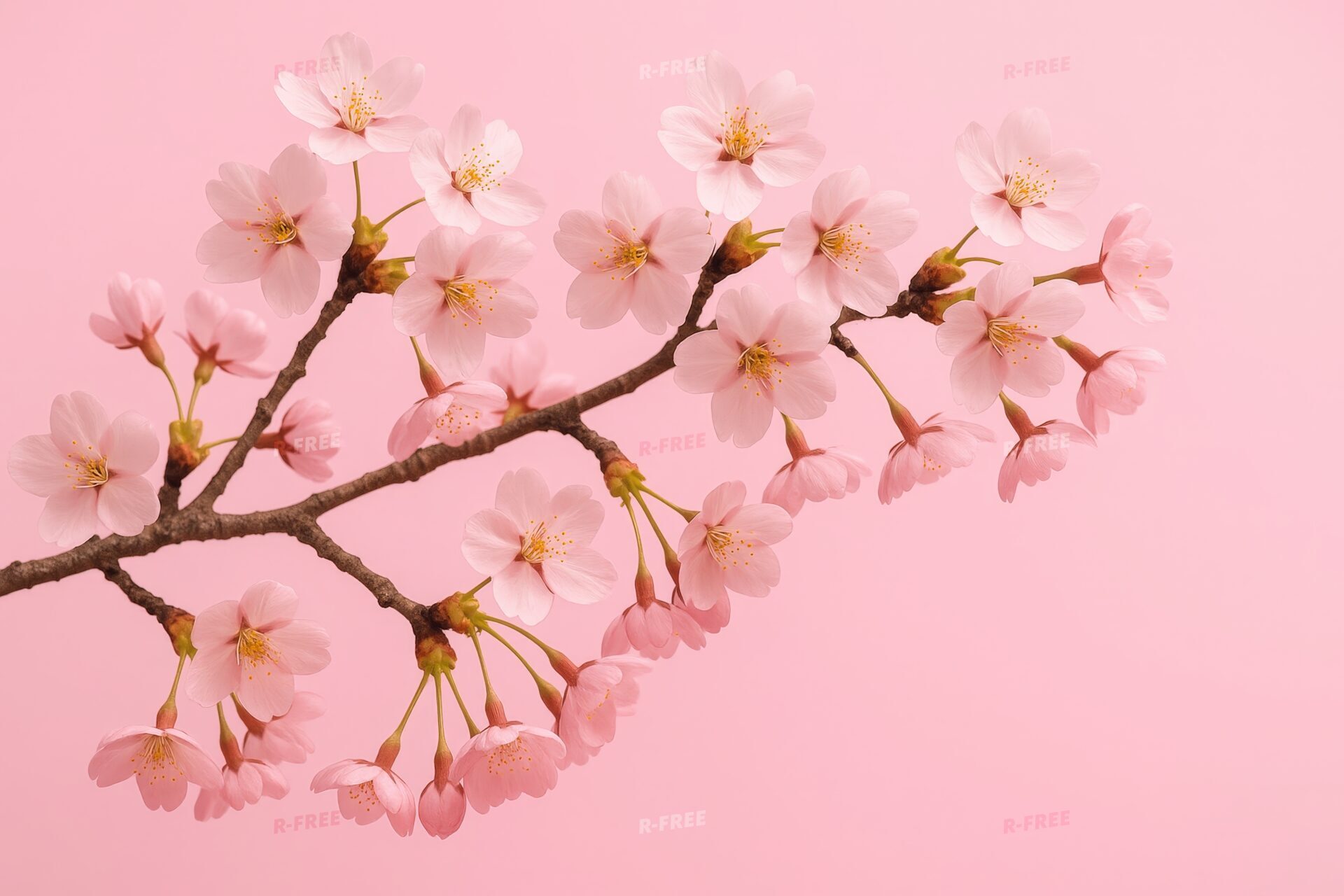 ピンク背景に映える満開の桜の枝
