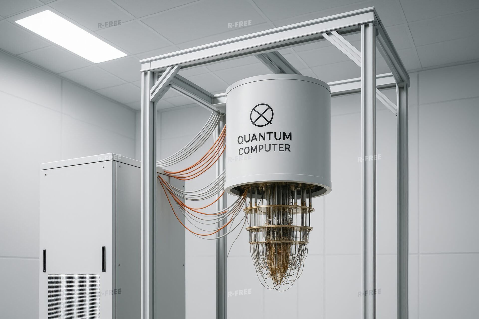 白いカバーに収められた量子コンピュータと配線