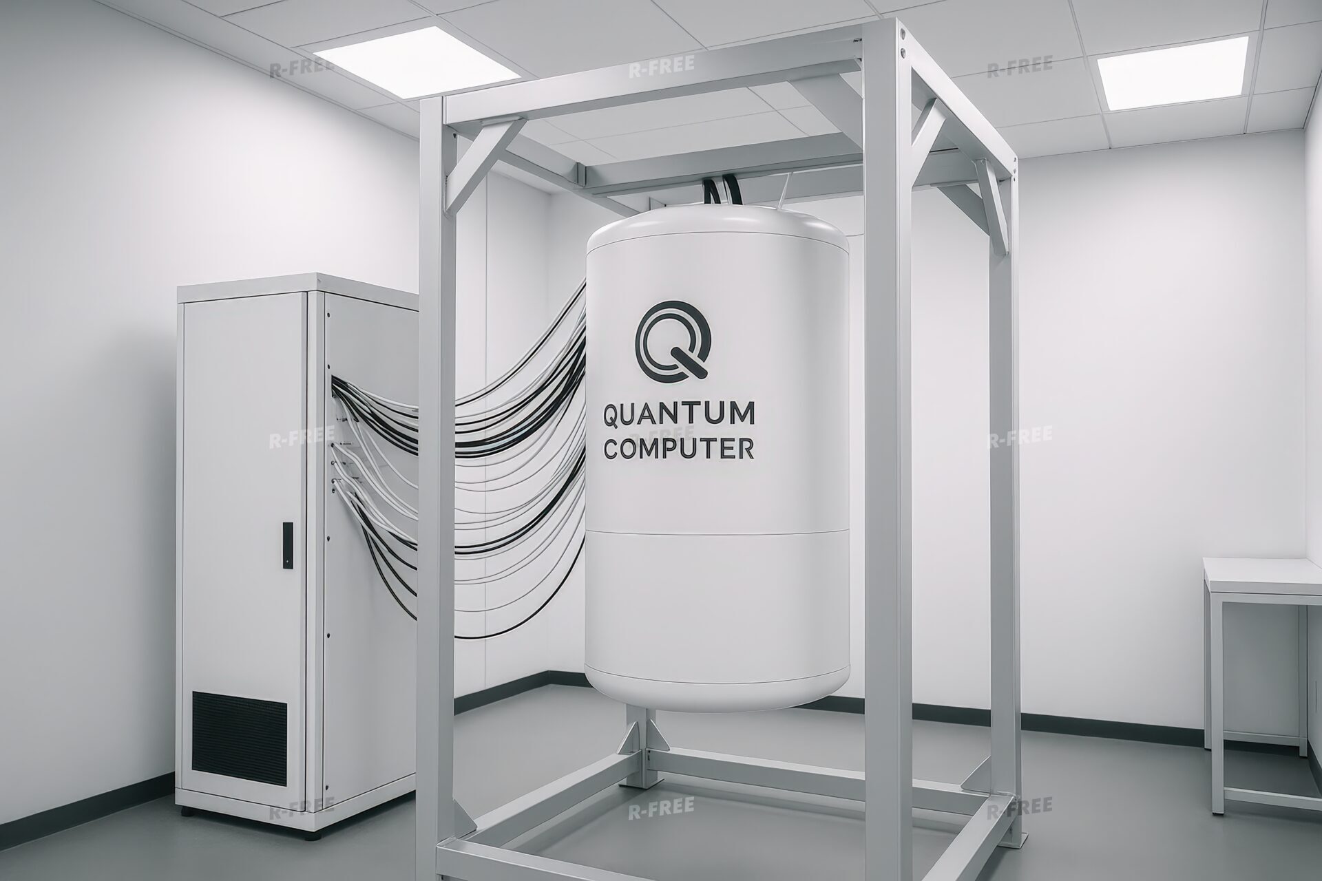 黒い配線が接続された量子コンピュータの装置