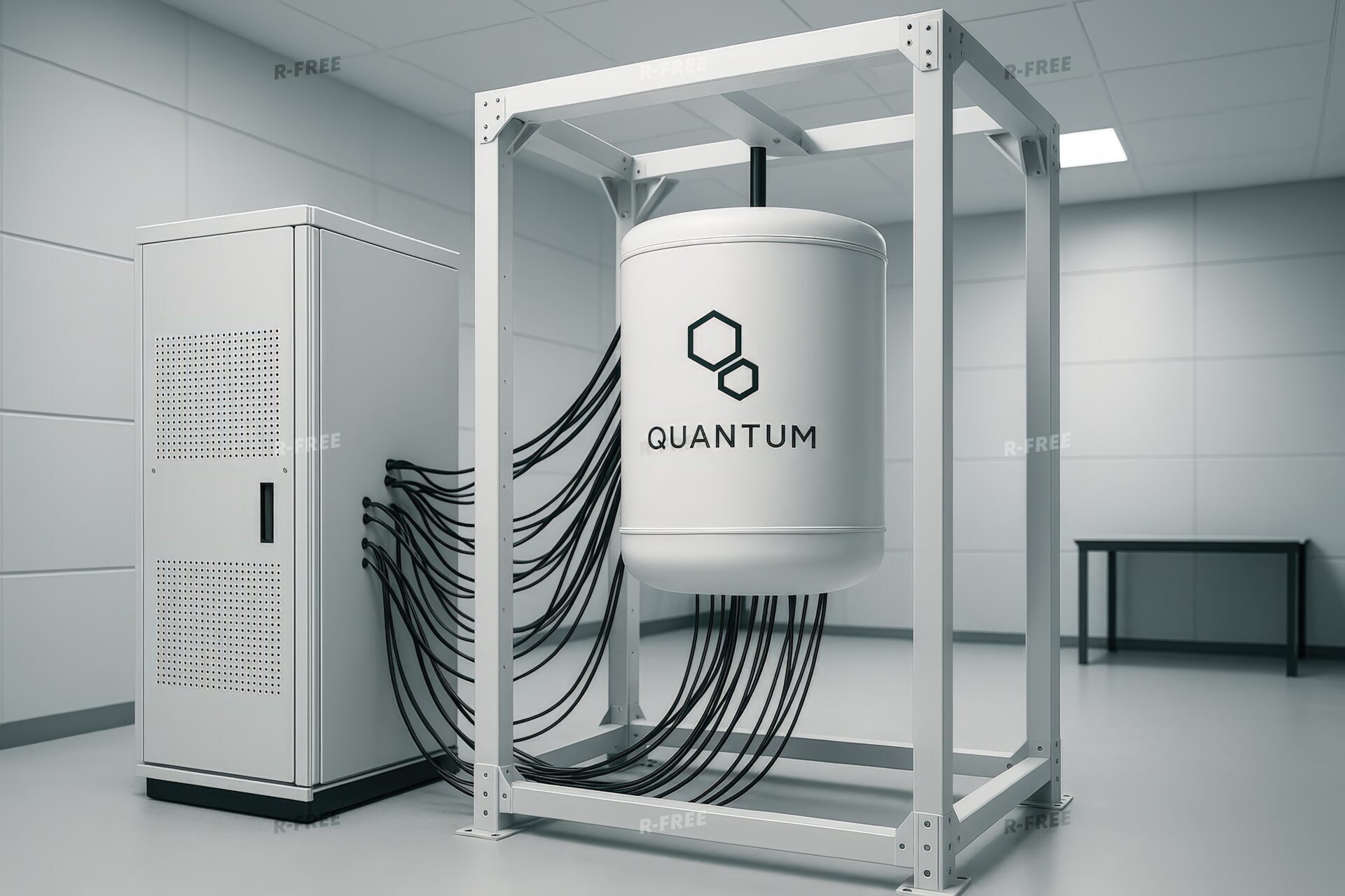 量子コンピュータシステムが設置されたモダンな実験室