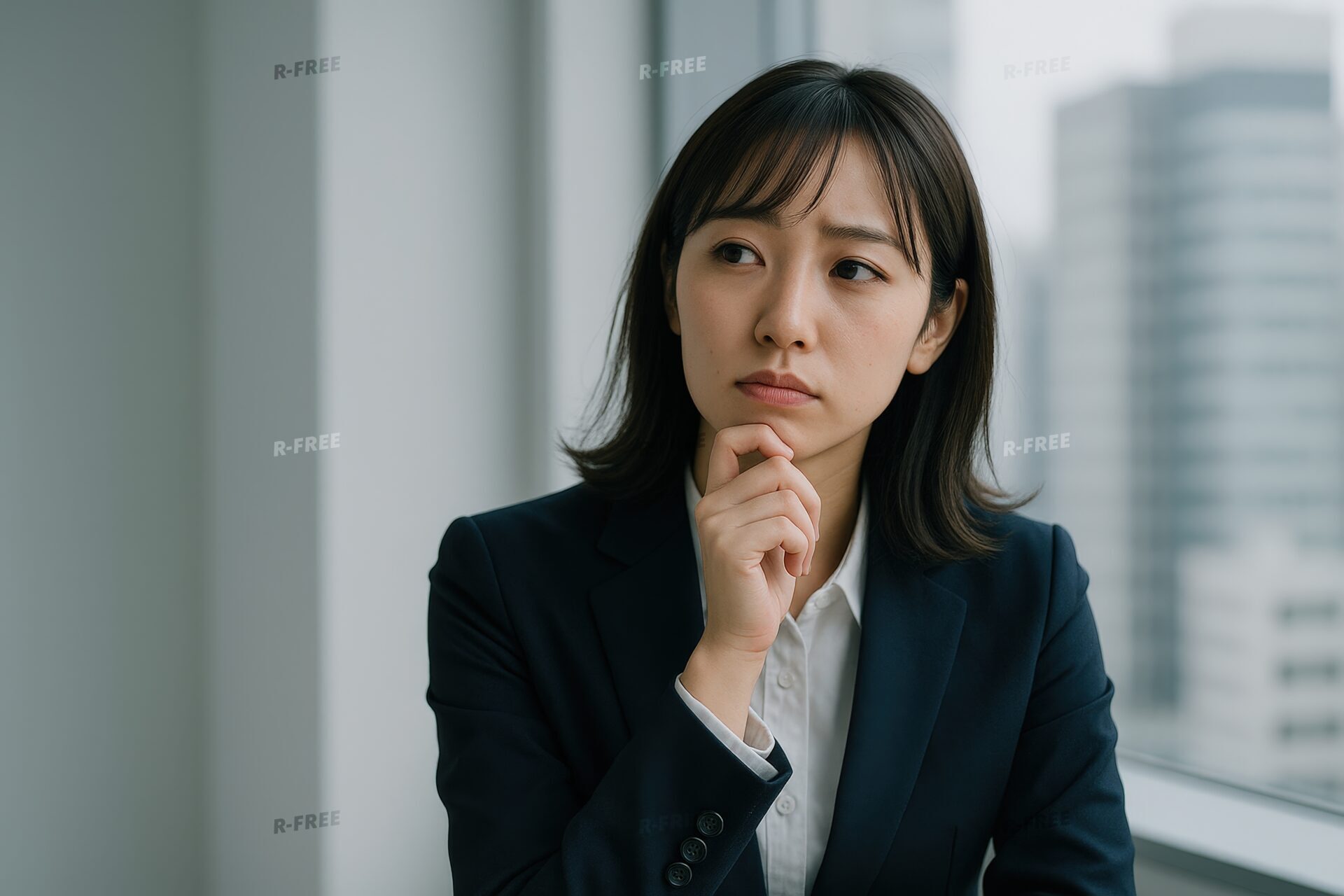 転職について思案するオフィスのビジネスウーマン