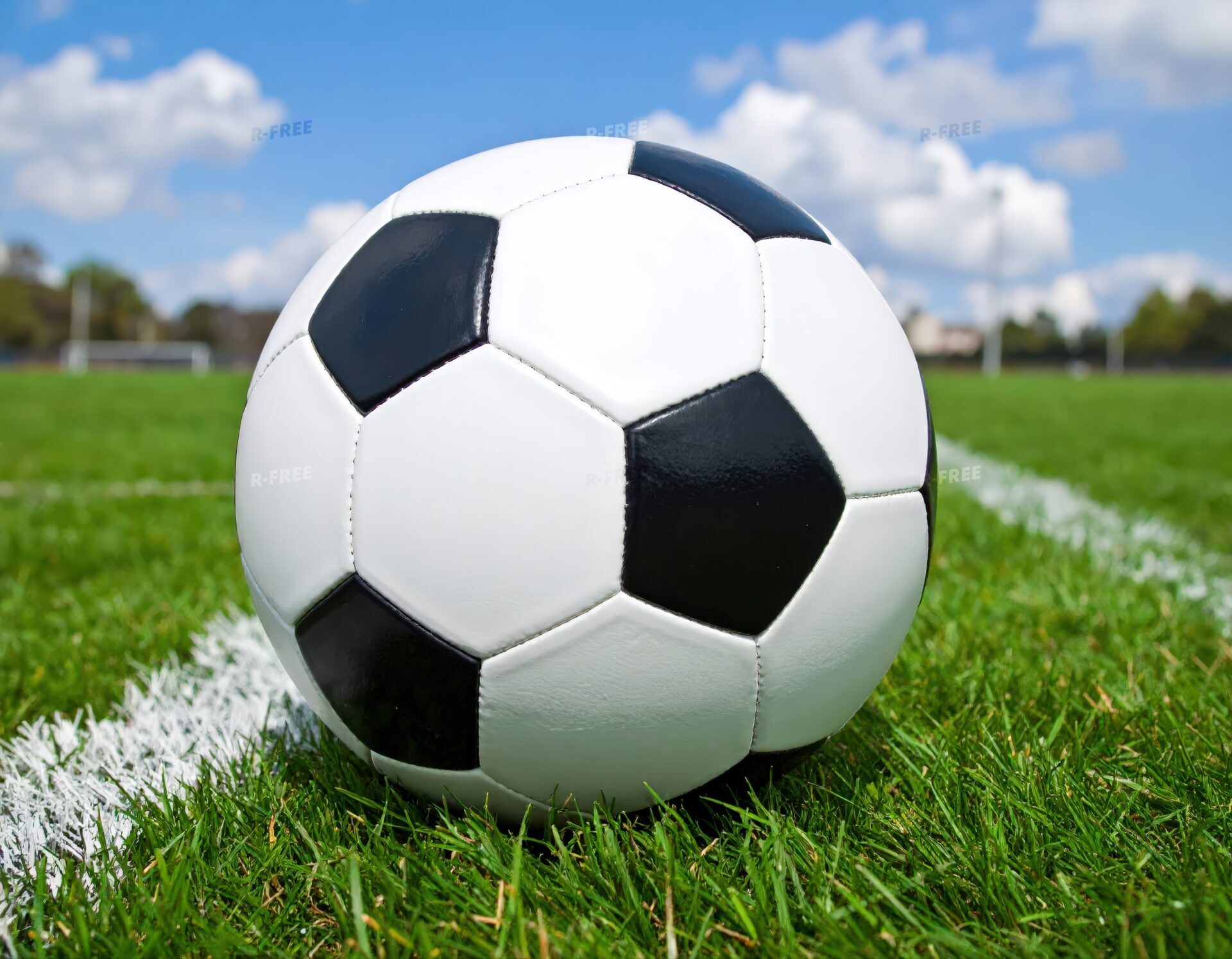 サッカーグラウンドに置かれたサッカーボール
