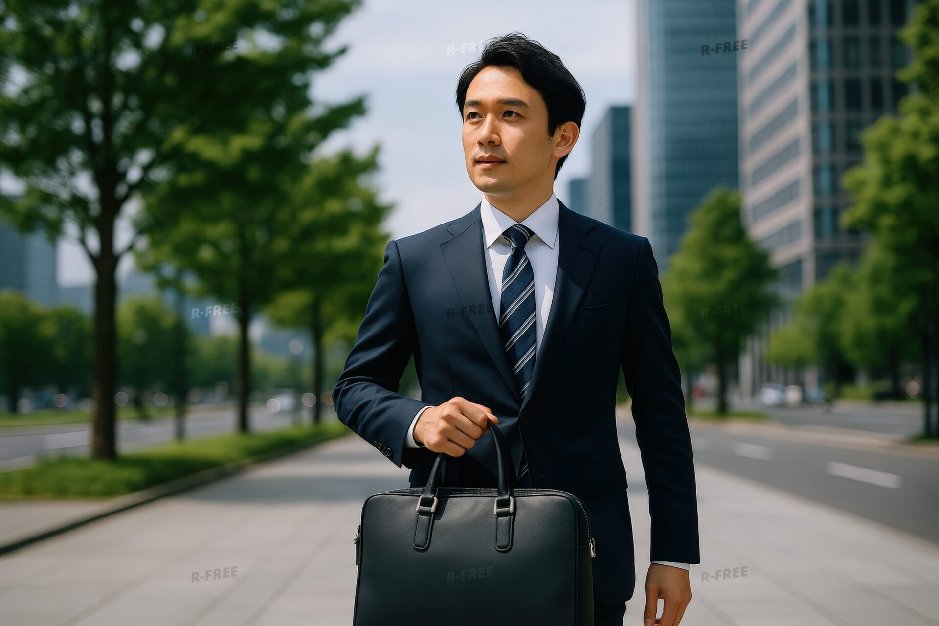 ビジネス街を歩くスーツ姿の営業マン