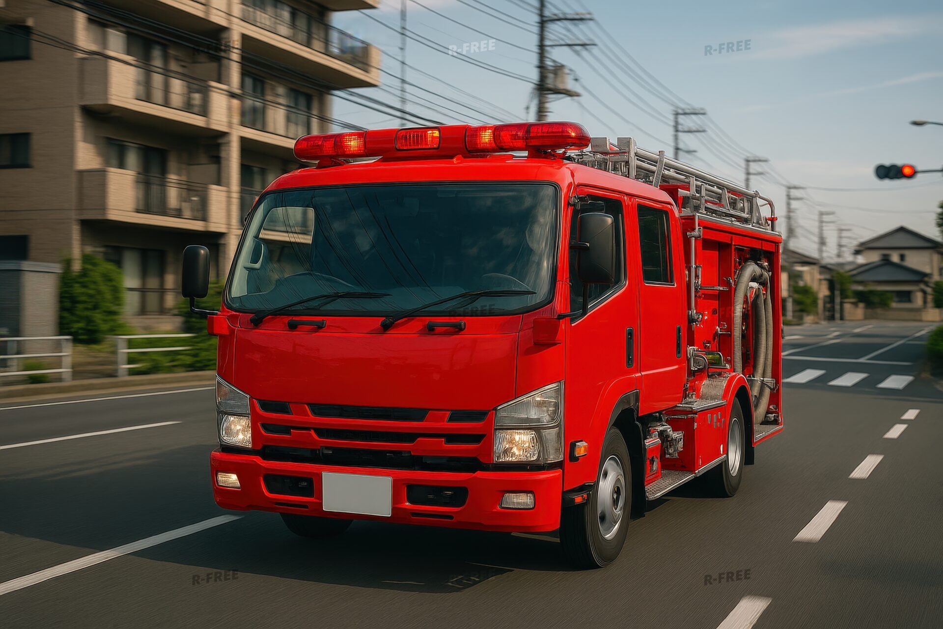 道路を走る消防の緊急車両
