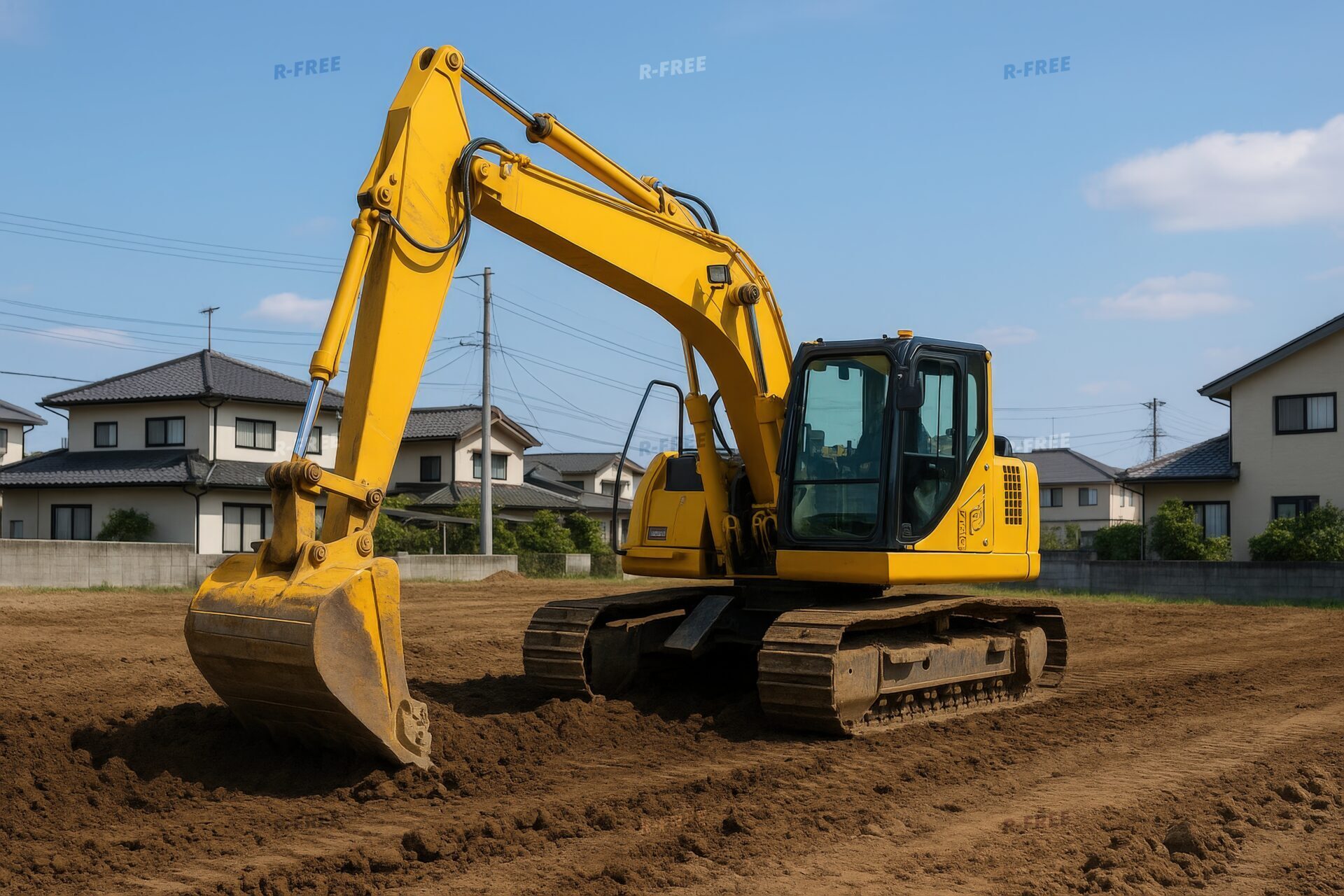宅地造成工事で稼働中の油圧ショベル