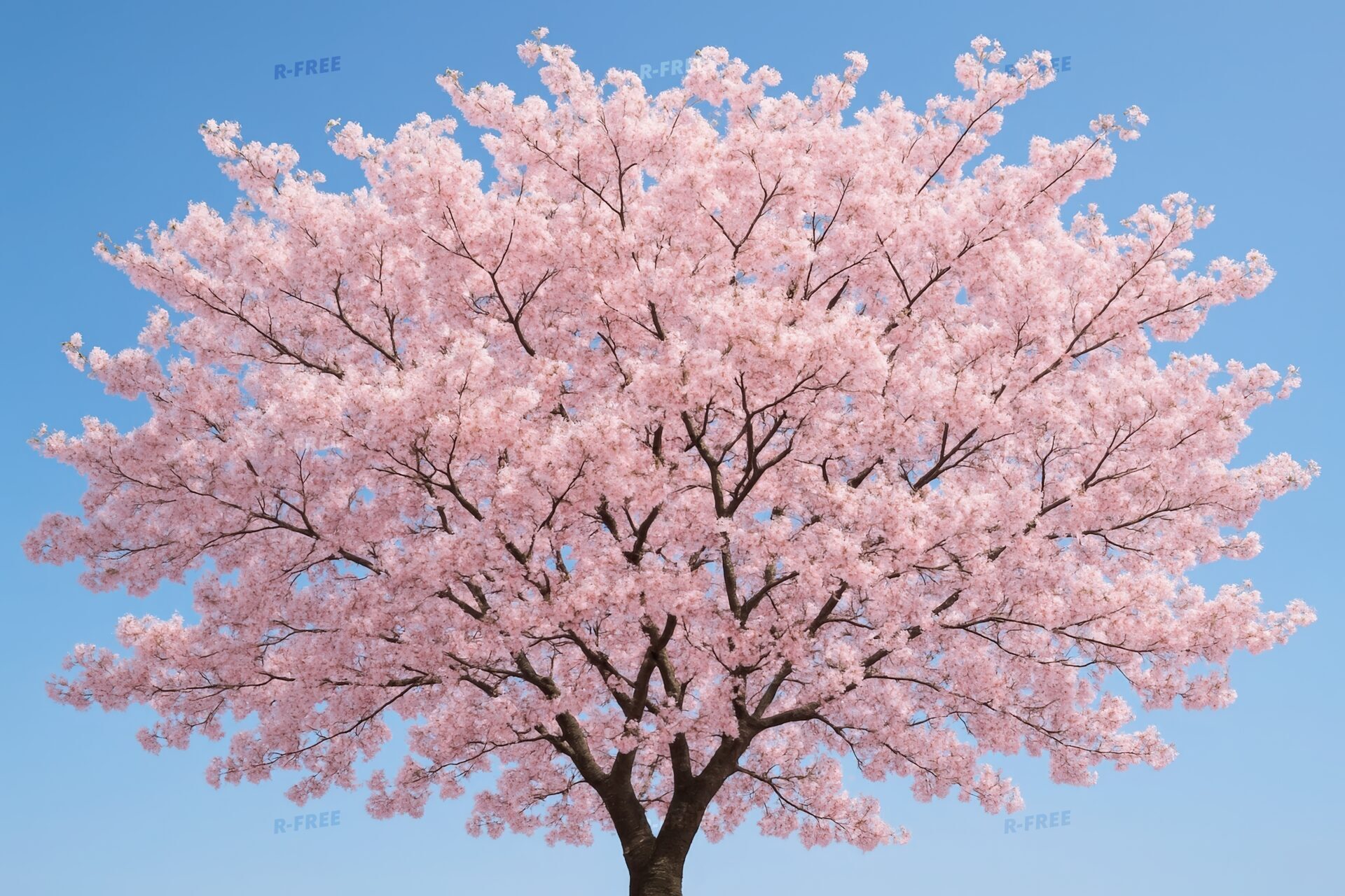 満開の桜の木が青空に映える春の風景