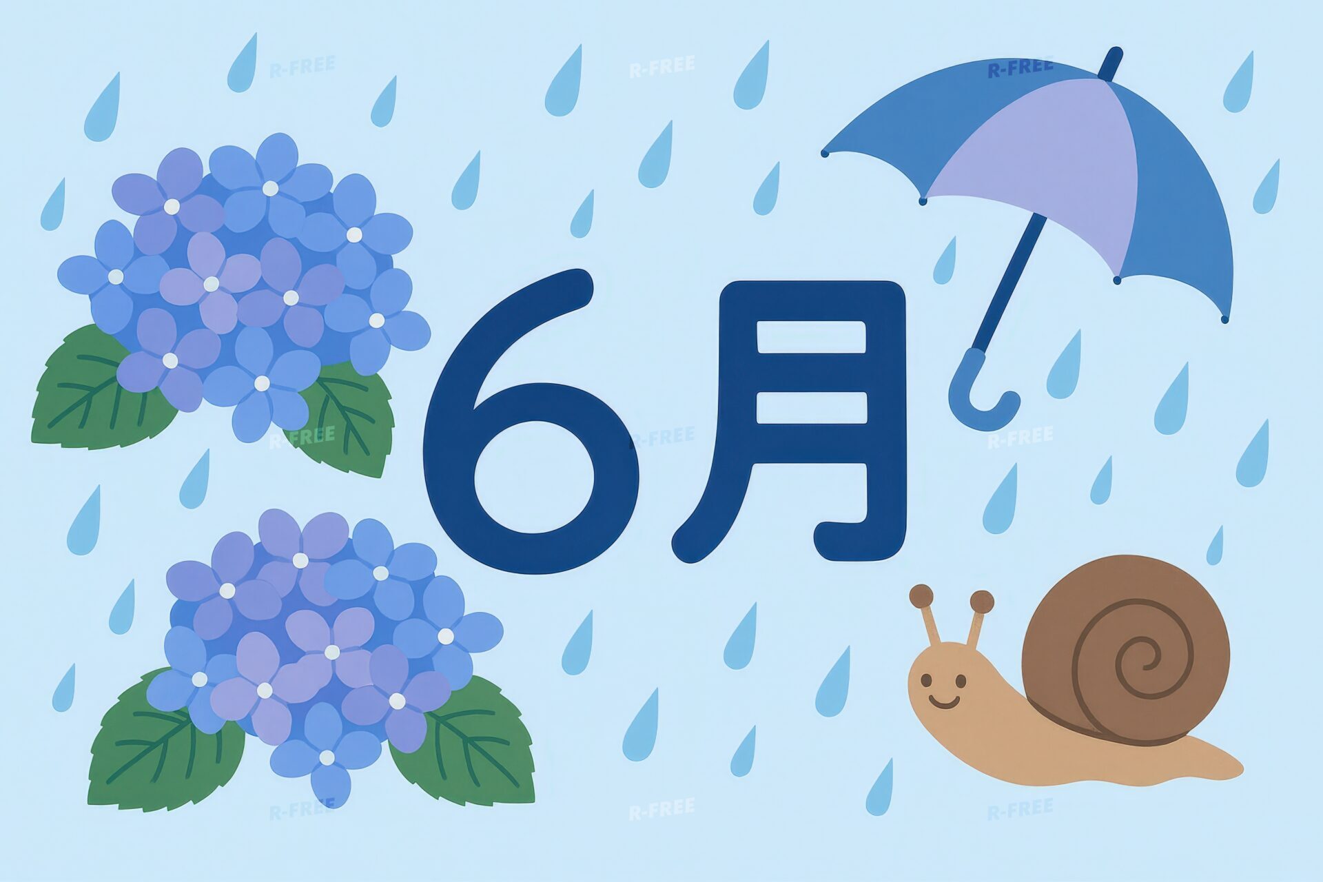 紫陽花が2つ描かれた6月の梅雨イメージイラスト