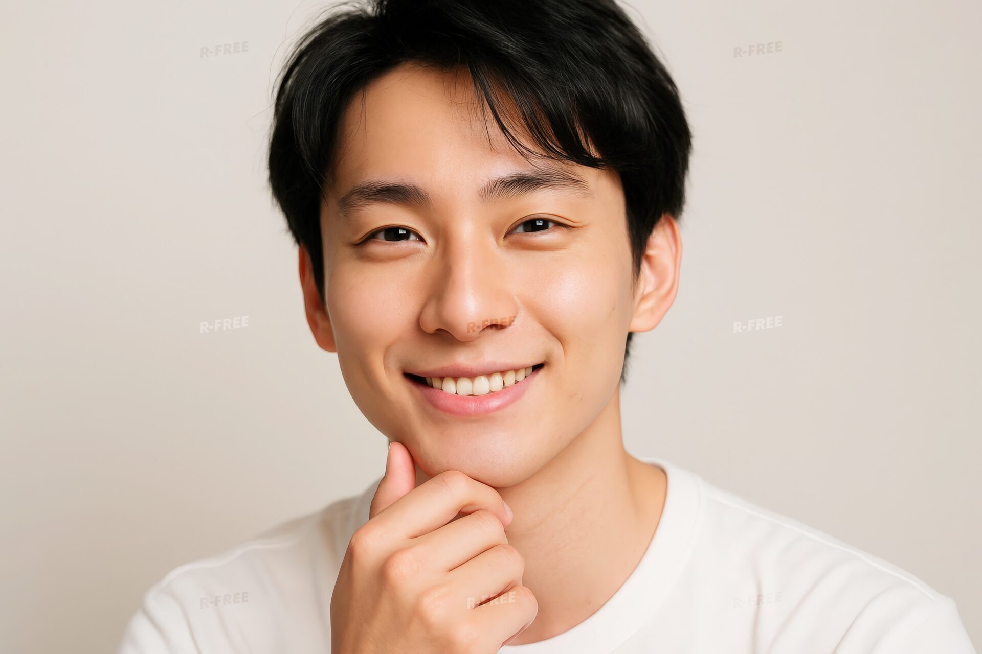 肌の手入れが行き届いた笑顔の若い男性