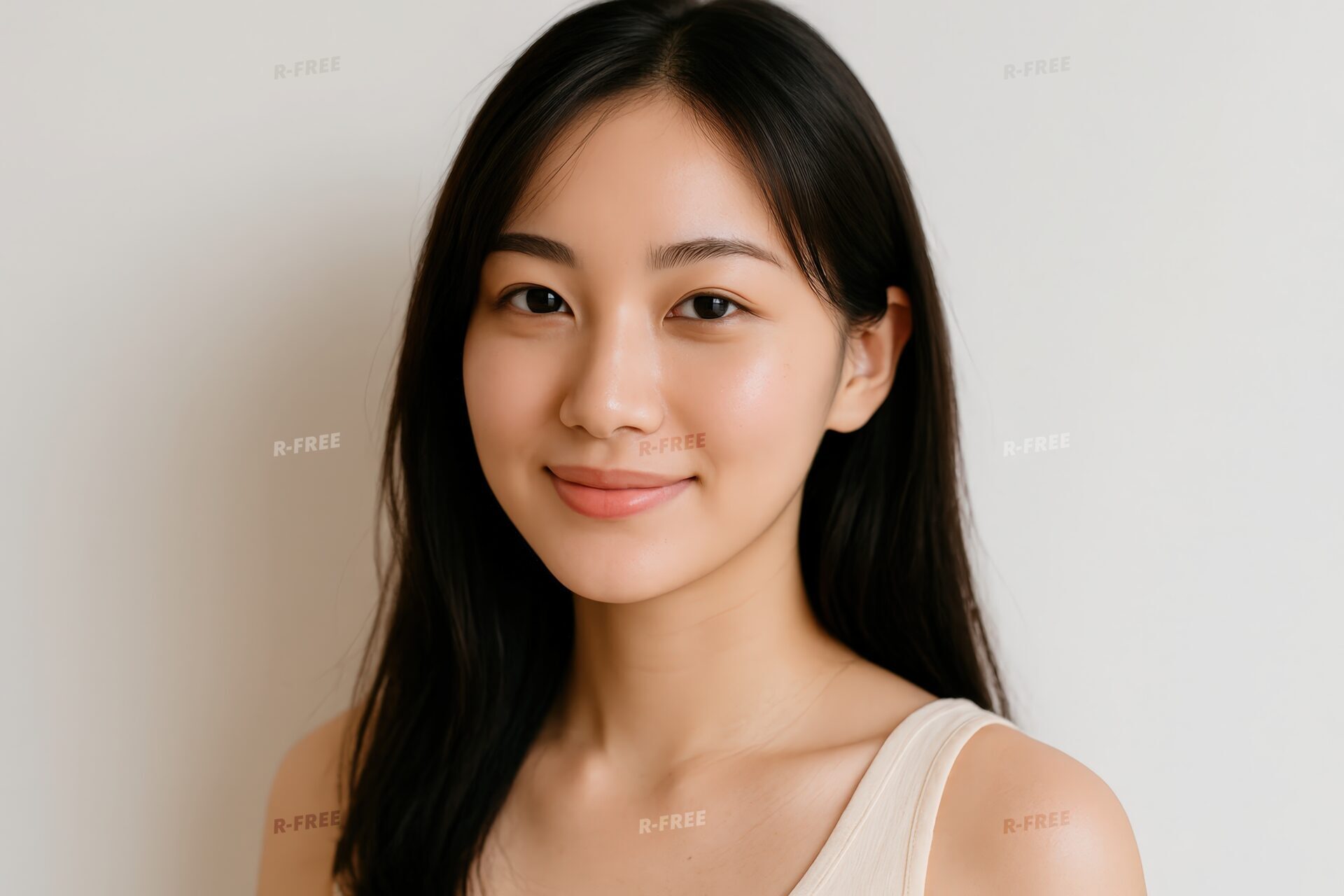 明るい背景で美しい素肌を見せる女性