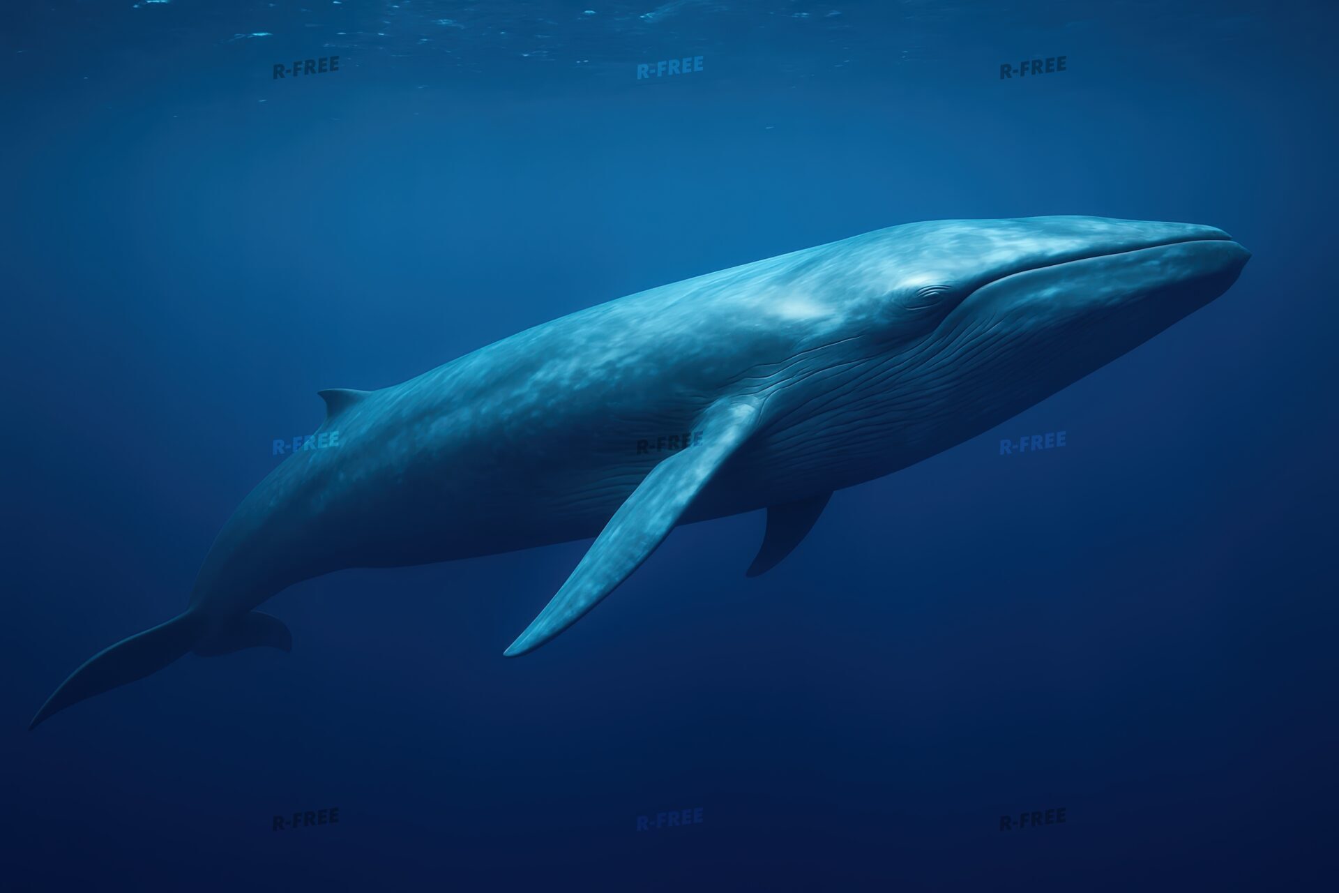 斜め方向に泳ぐシロナガスクジラ