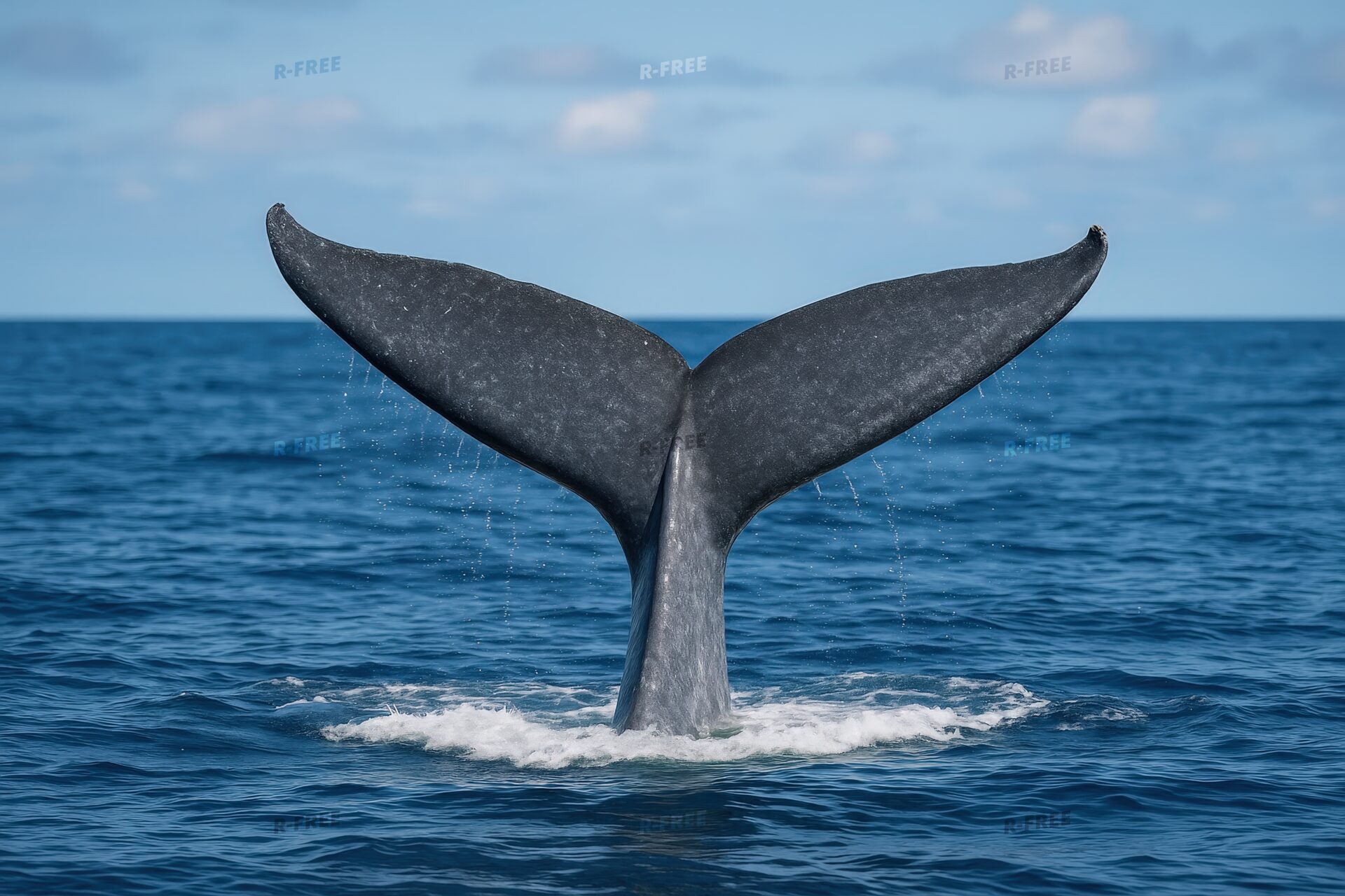 水面に現れたクジラの尾びれ