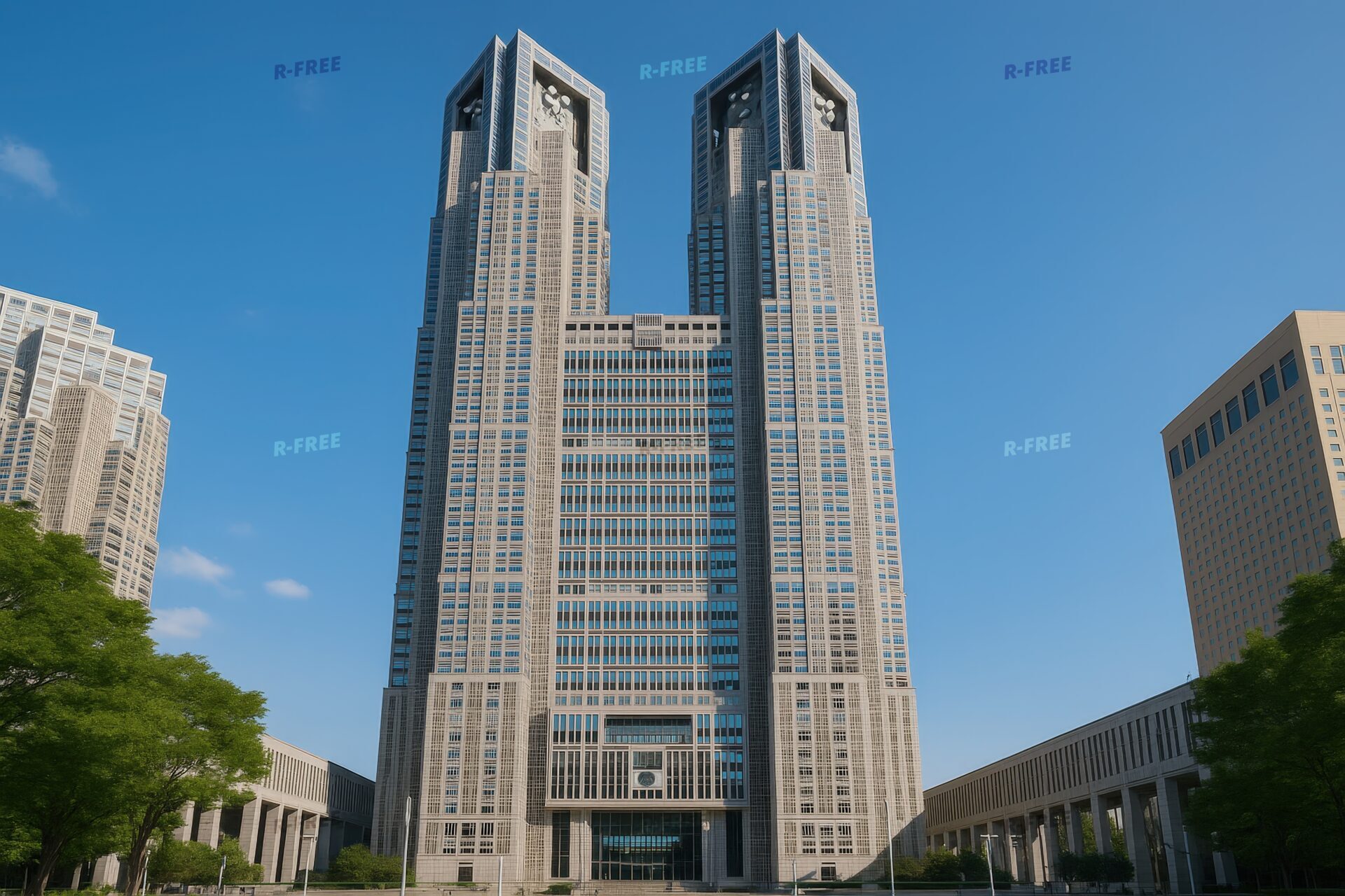 東京都庁前の広場とツインタワー