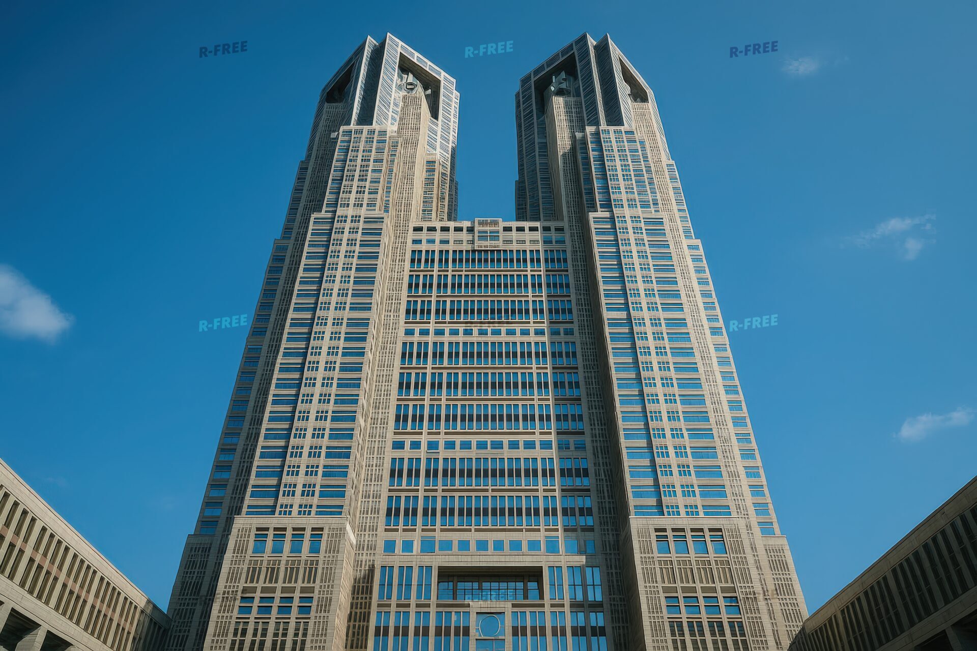 快晴の東京都庁とその周辺のビル群