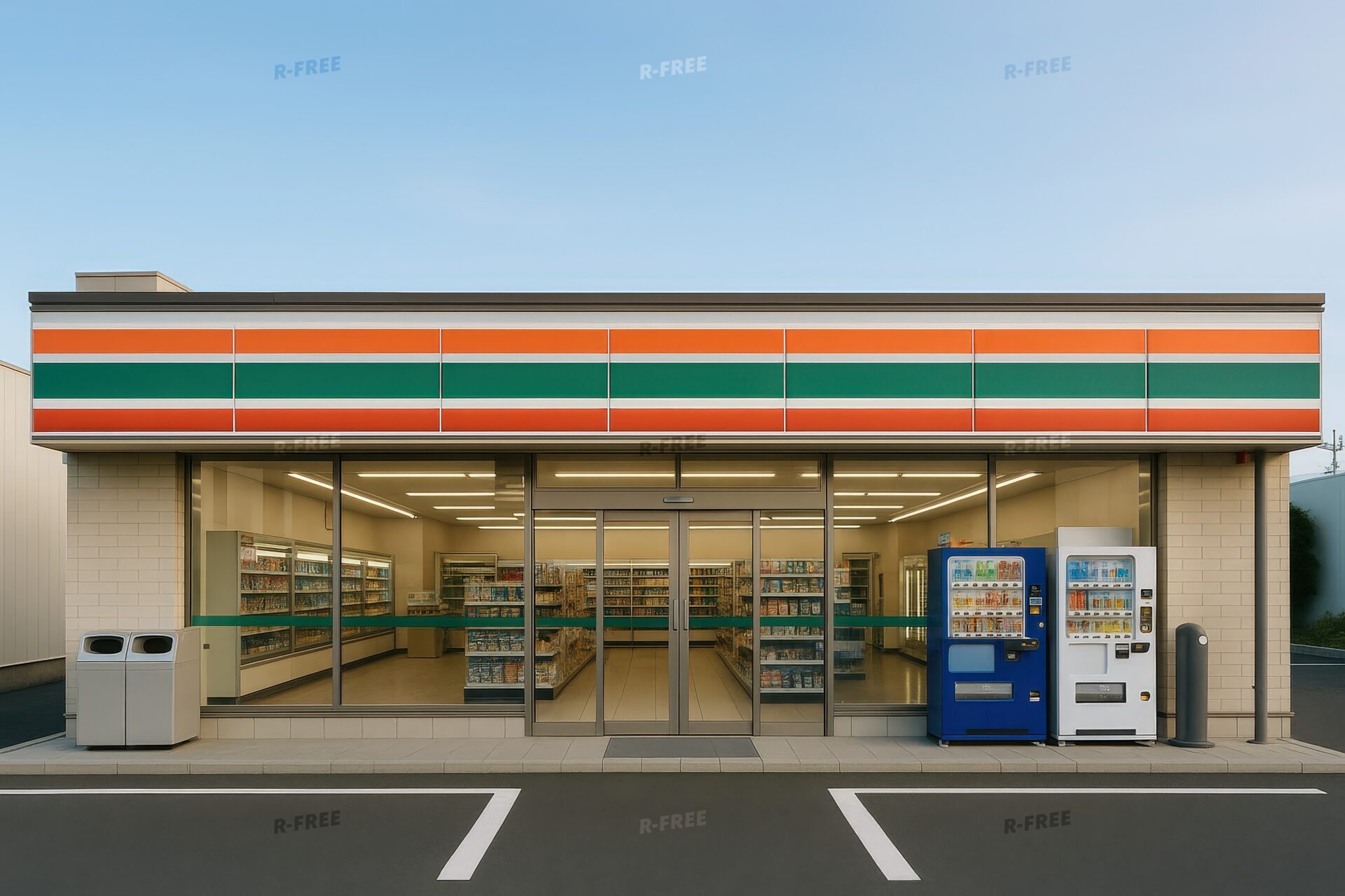 自動販売機が並ぶ地方のコンビニエンスストア