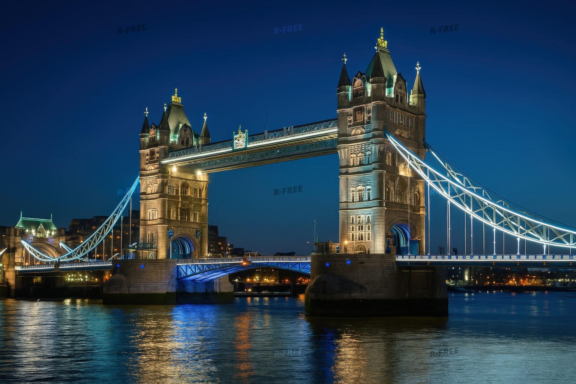 ライトアップされたロンドン塔橋の夜景