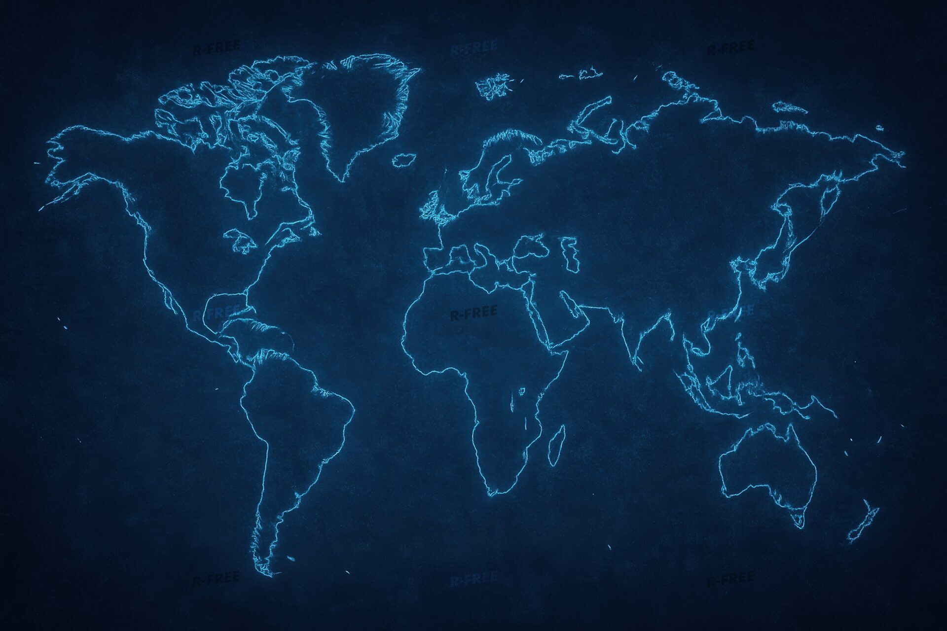 ネオン調に光る線画の世界地図イラスト